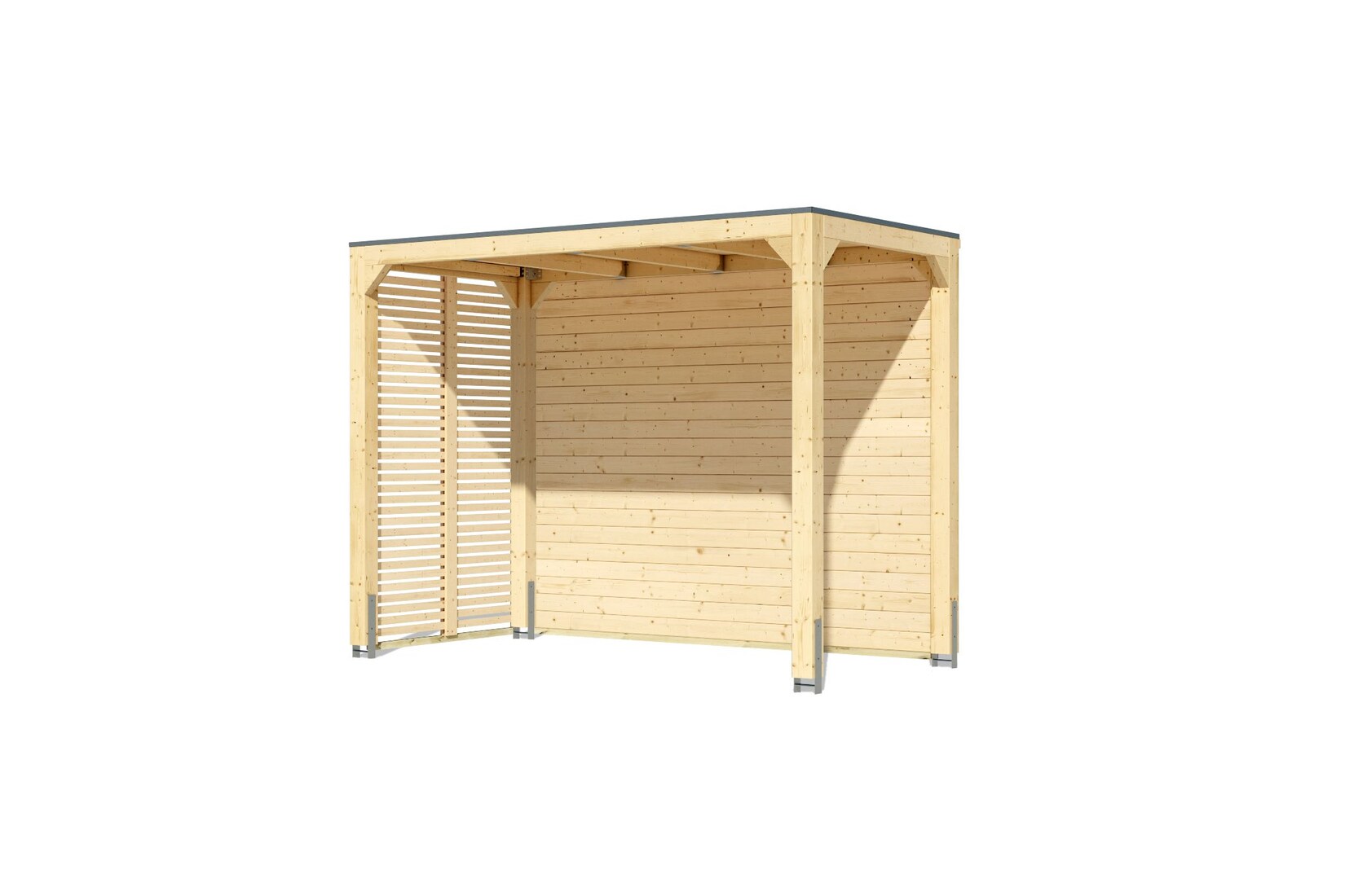 Karibu Promajna small Pavillon halb mit Rückwand und 2 Lamellenwänden | 04010090289229