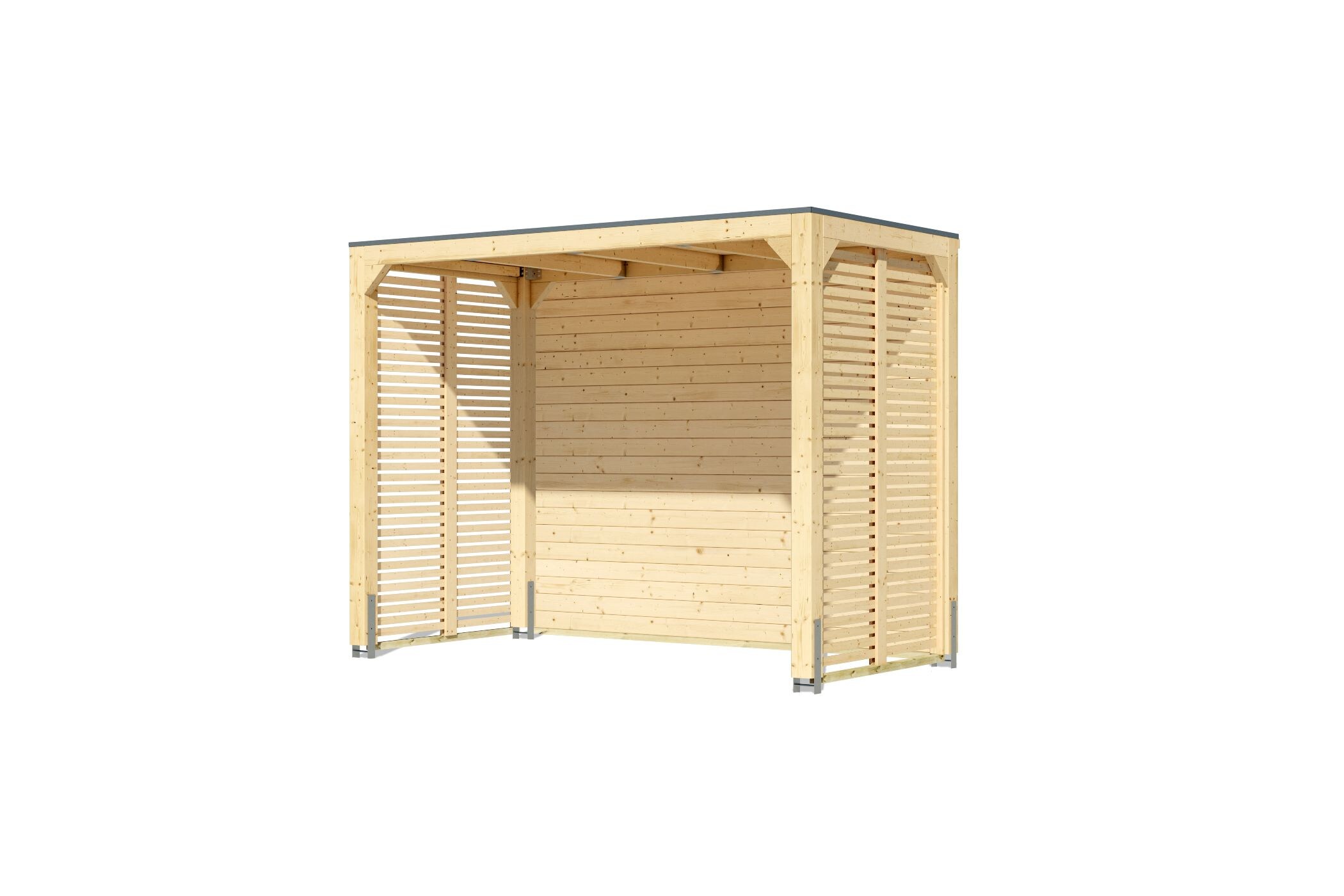 Karibu Promajna small Pavillon halb mit R&uuml;ckwand und 2 Lamellenw&auml;nden - Bild 1