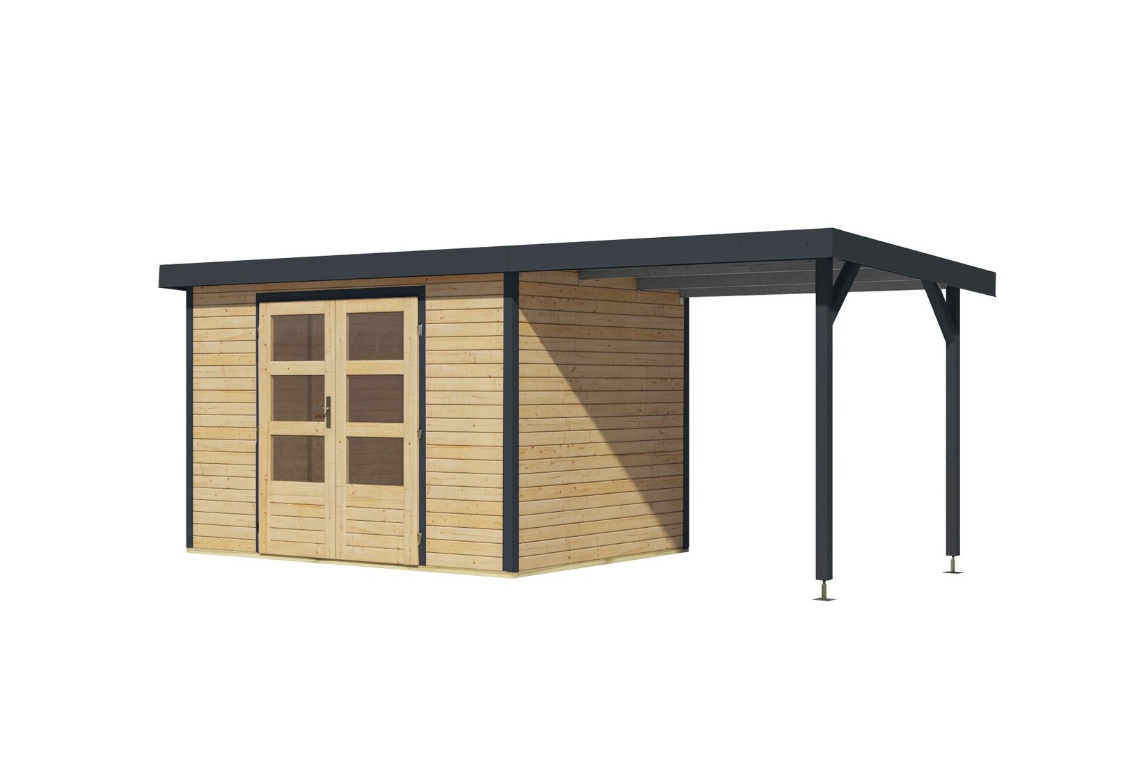 Karibu Gartenhaus Hollywood XXL im Set mit Anbaudach ca. 2,35 m  breit | 04010090289700