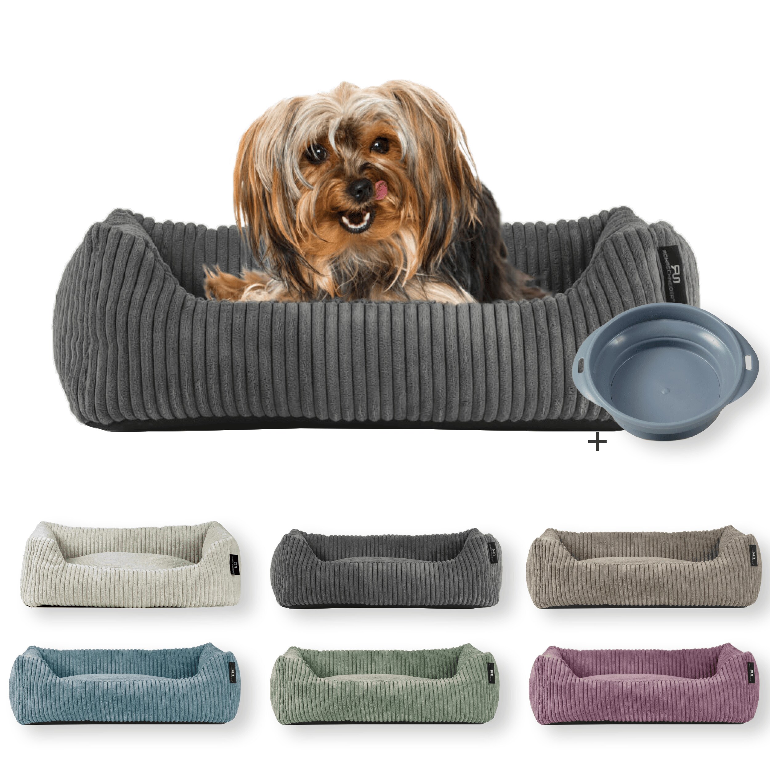 Rohrschneider Tierbett Cordstoff breit Gr. 1 taupe + faltbarer Reisenapf - Bild 1