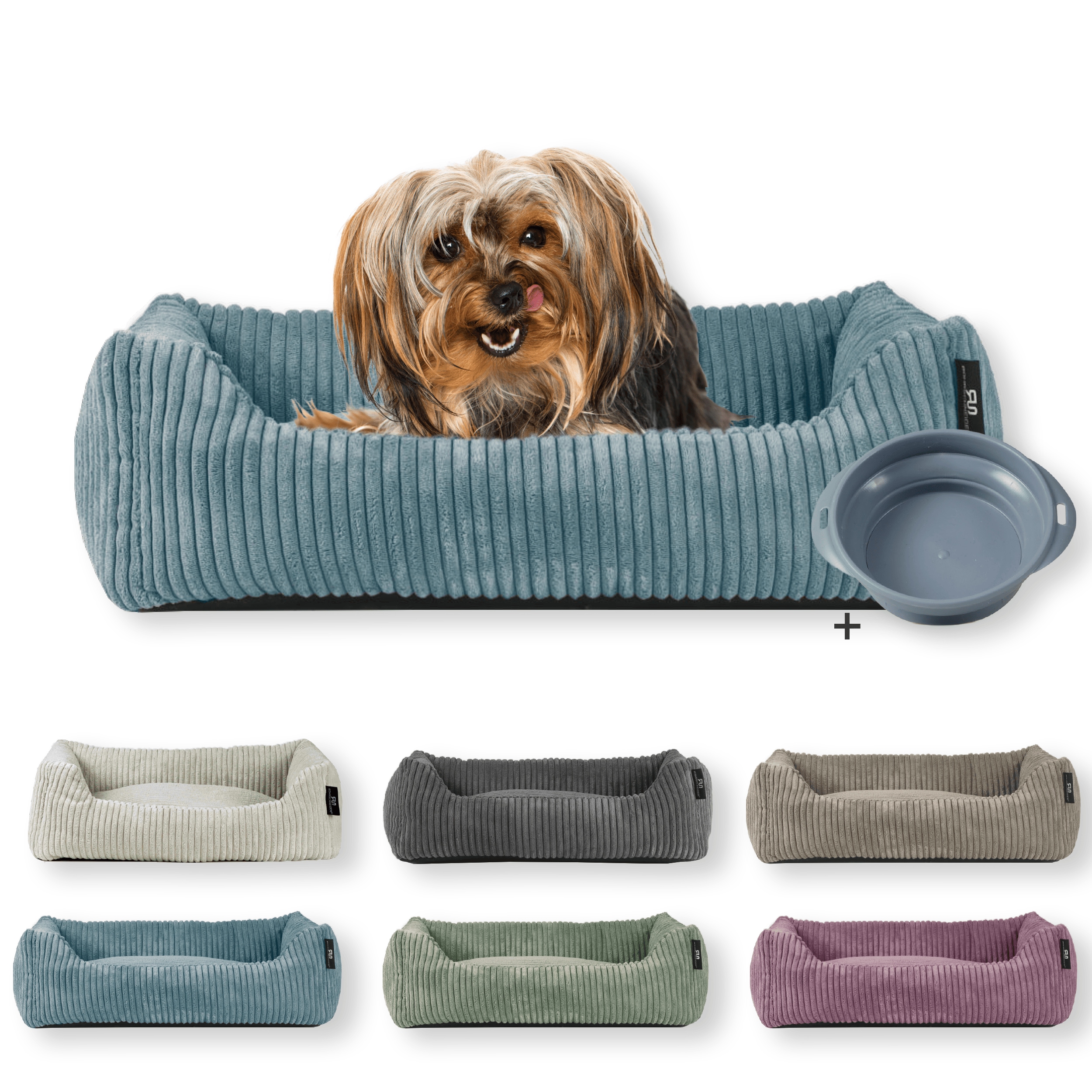 Rohrschneider Tierbett Cordstoff breit Gr. 1 taupe + faltbarer Reisenapf - Bild 1