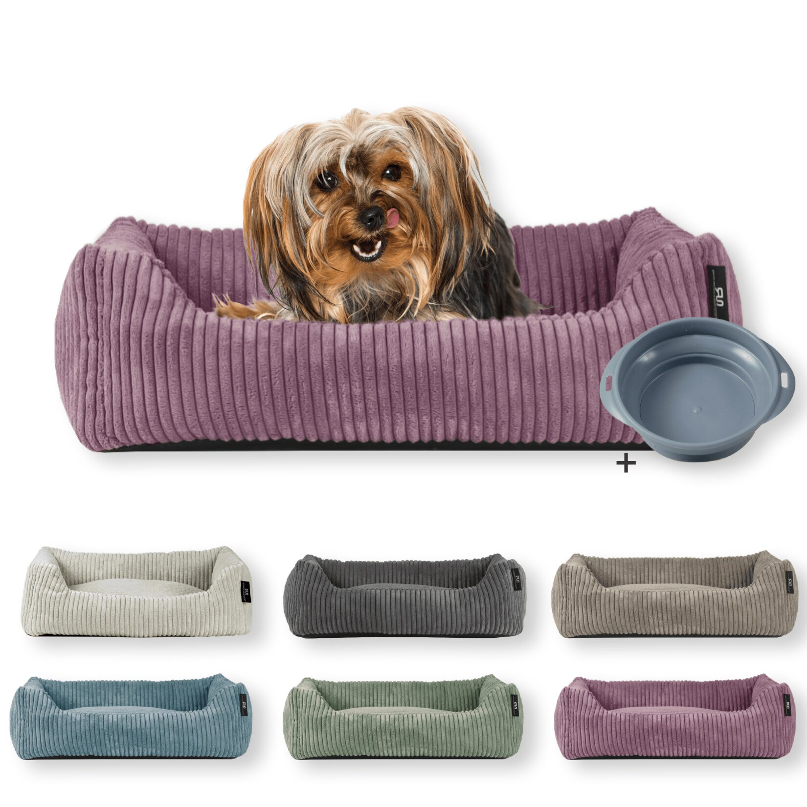 Rohrschneider Tierbett Cordstoff breit Gr. 1 taupe + faltbarer Reisenapf