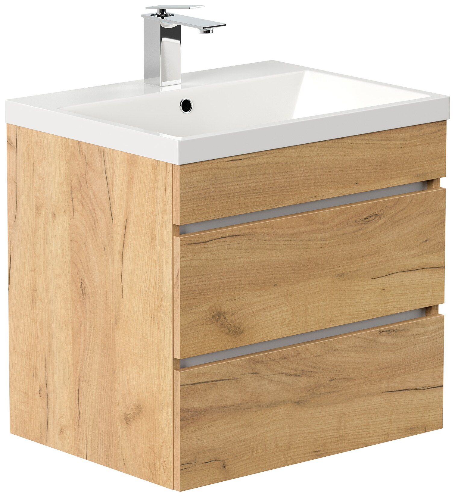 Badmöbel Fellini 60 SoftClose eiche gold mit drei grifflosen Schubladen | 04251982673867