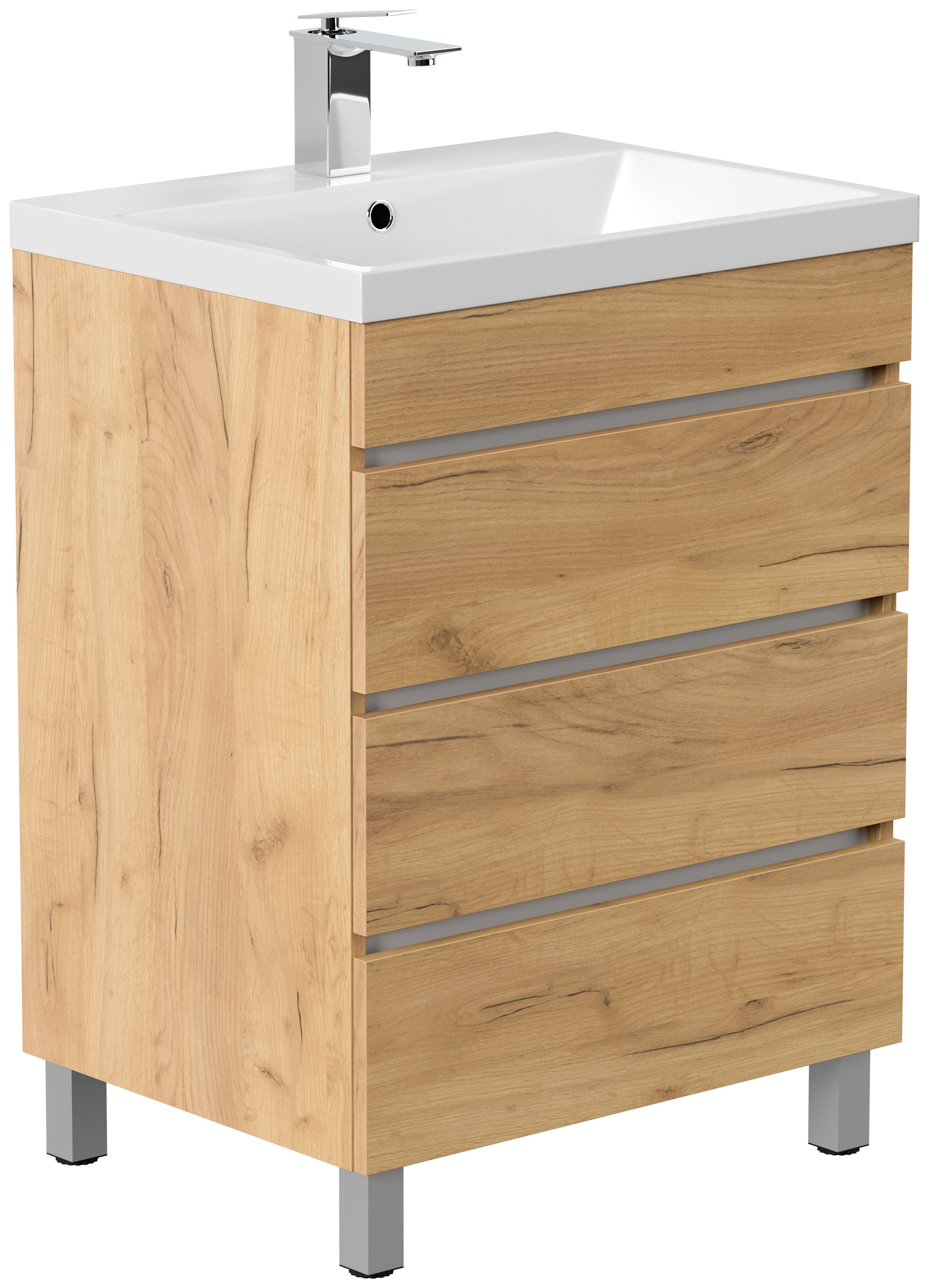 Stand Badm&ouml;bel Fellini 70 SoftClose eiche gold mit drei grifflosen Schubladen - Bild 1