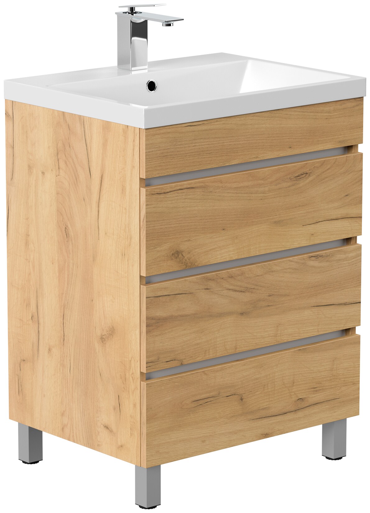 Stand Badmöbel Fellini 70 SoftClose eiche gold mit drei grifflosen Schubladen