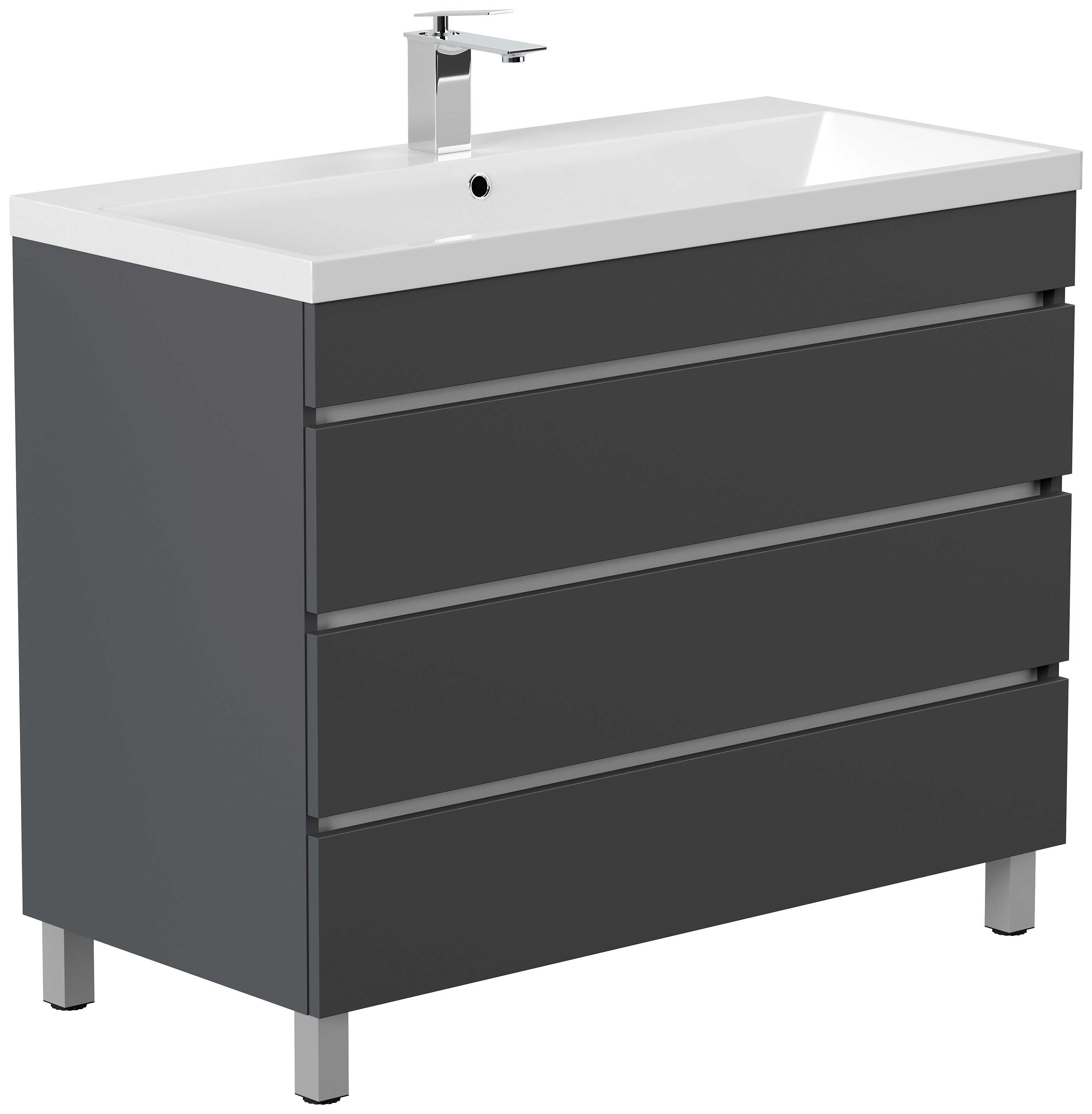 Stand Badm&ouml;bel Fellini 100 SoftClose eiche gold mit drei grifflosen Schubladen - Bild 1