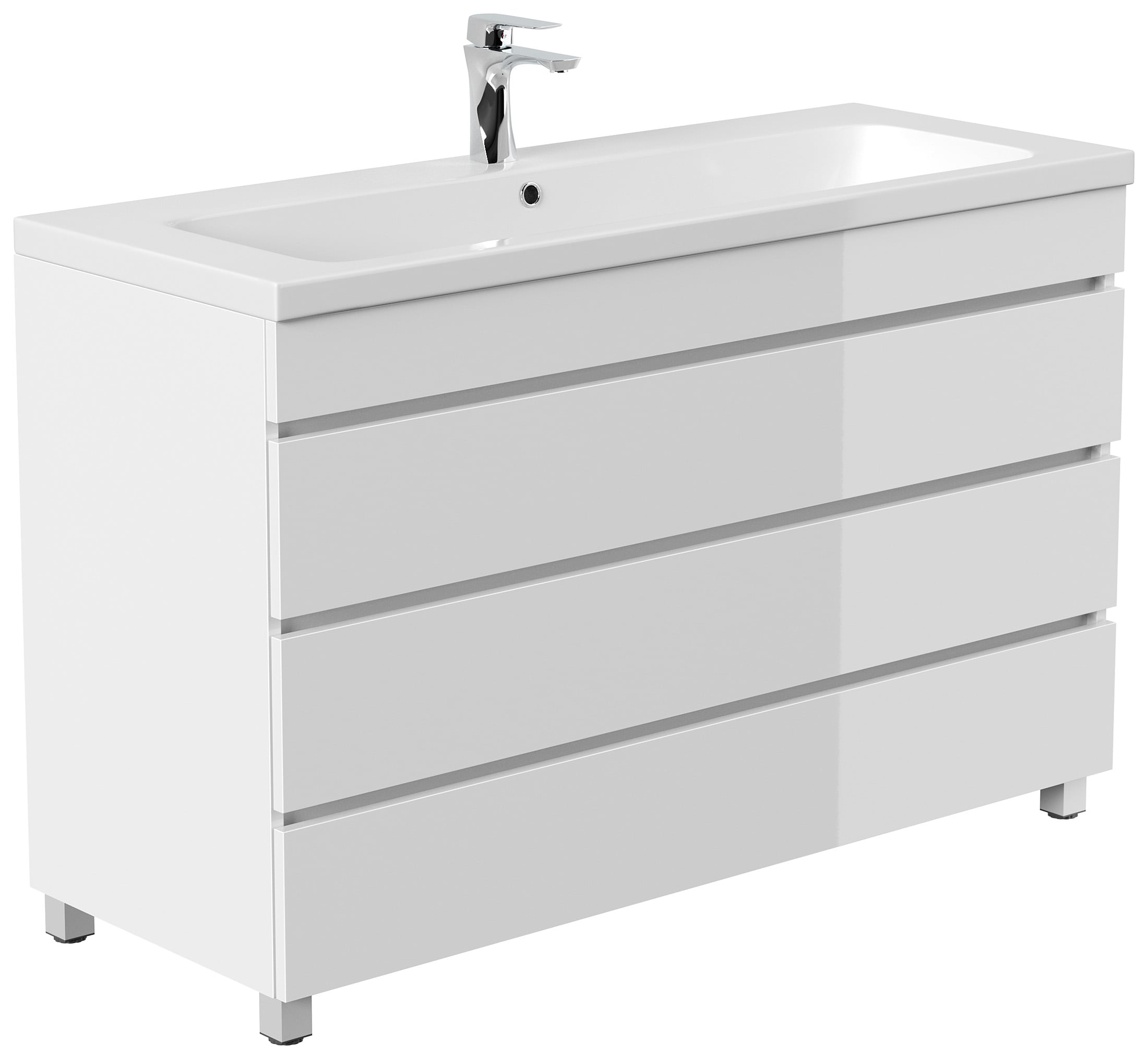 Stand Badm&ouml;bel Fellini 120 weiss hochglanz mit drei grifflosen Schubladen - Bild 1