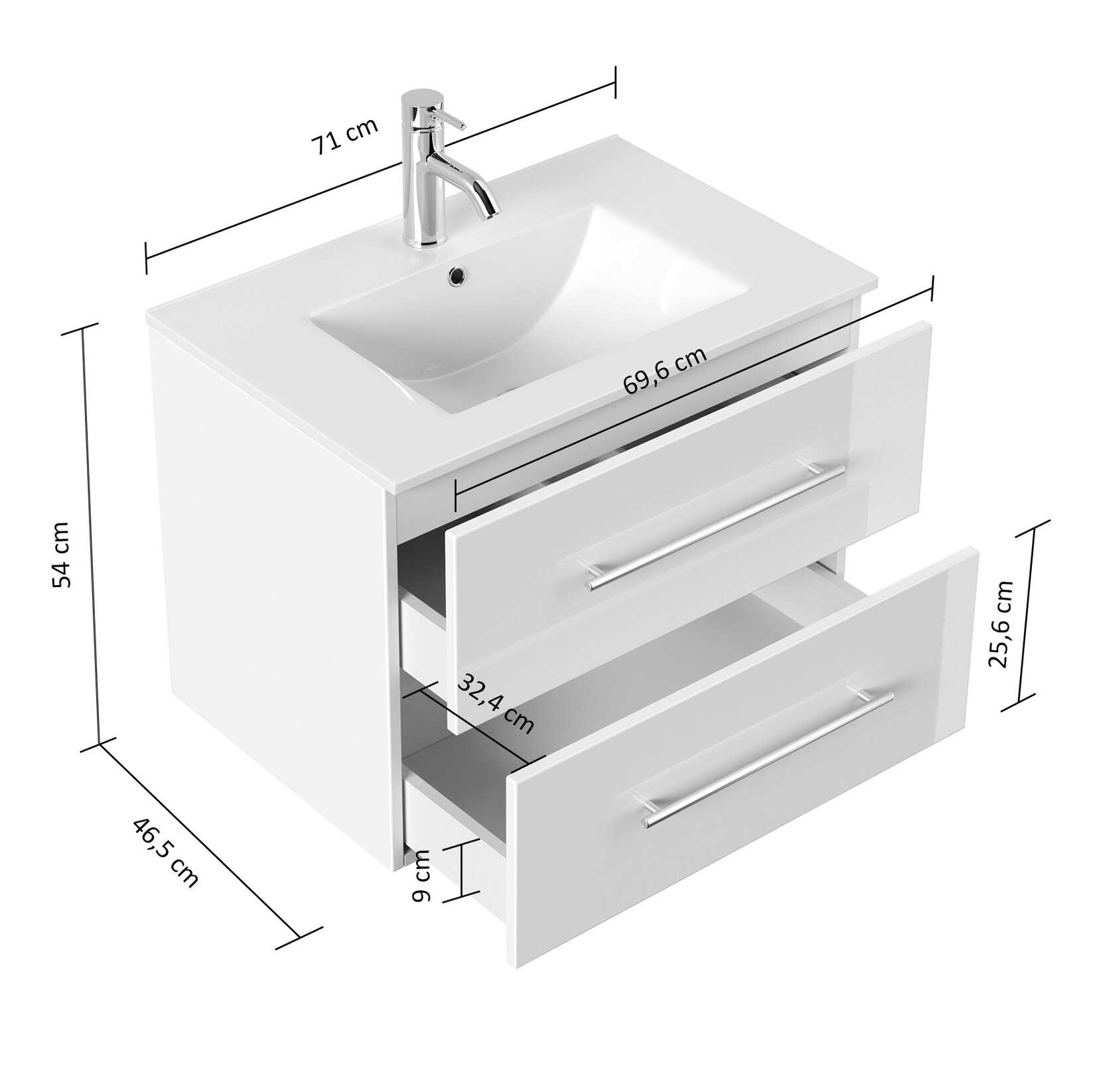 Badmöbel Homeline 70 weiss hochglanz | 04251982676448