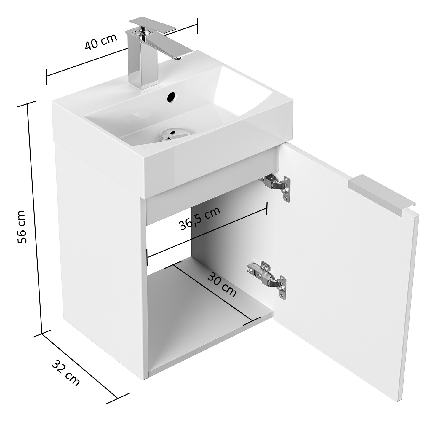 G&auml;ste WC Badm&ouml;bel Cubi Slimline 40cm SoftClose wei&szlig; hochglanz - Bild 1