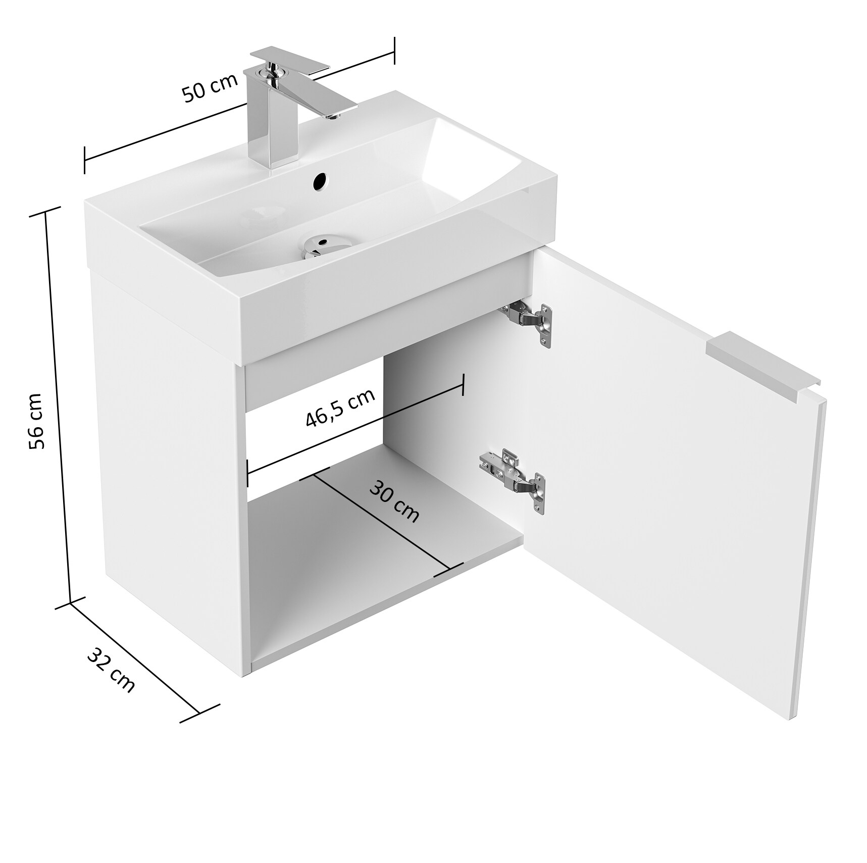 G&auml;ste WC Badm&ouml;bel Cubi Slimline 50cm SoftClose wei&szlig; hochglanz - Bild 1