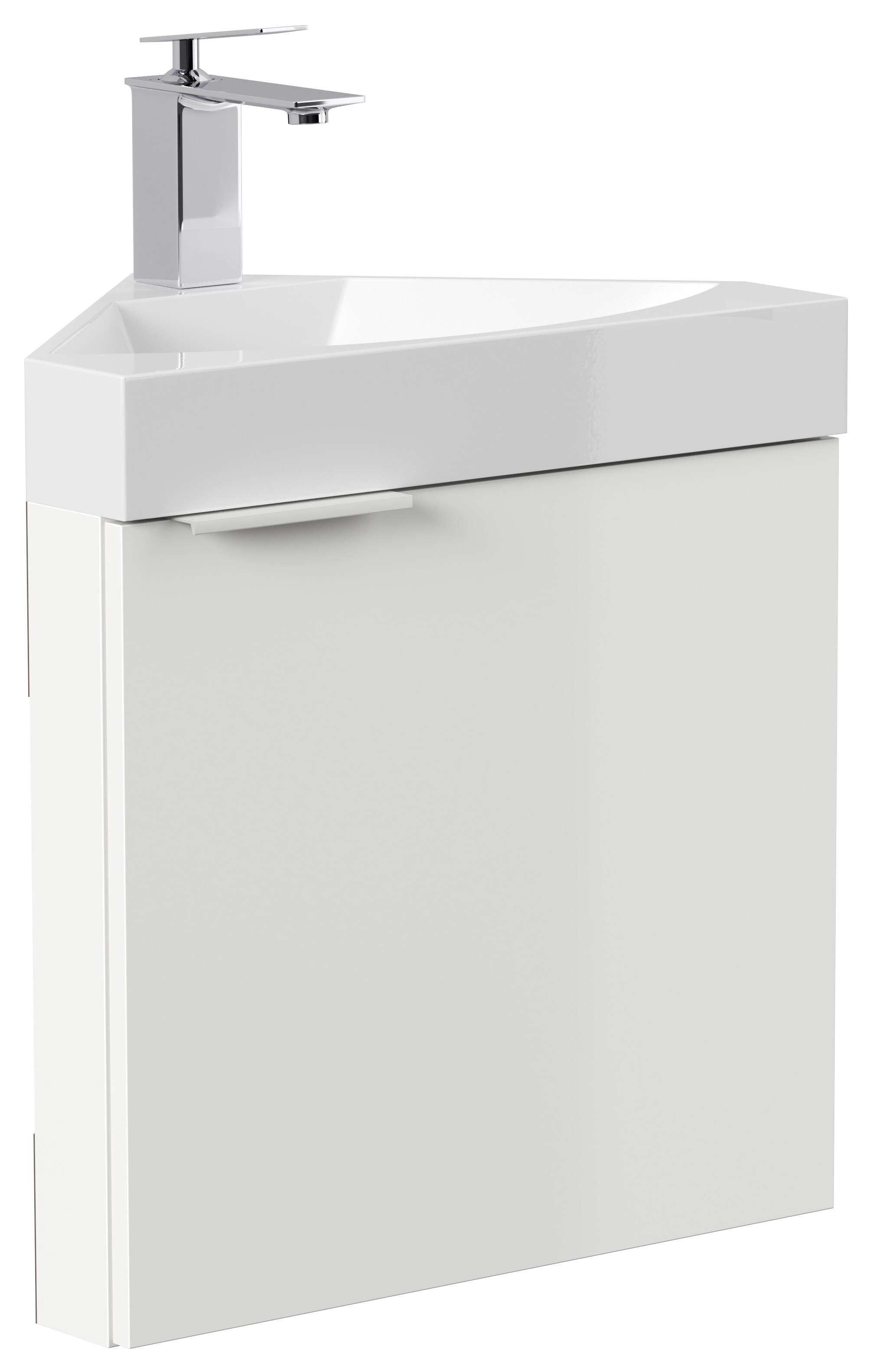 G&auml;ste WC Eckbadm&ouml;bel Delta Slimline G&auml;stebad SoftClose wei&szlig; hochglanz - Bild 1