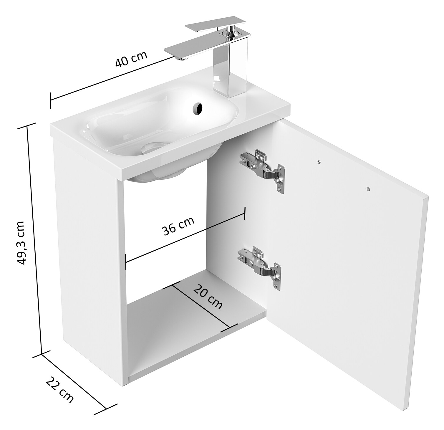 G&auml;ste WC Badm&ouml;bel Pieni Slimline 40cm SoftClose wei&szlig; hochglanz - Bild 1