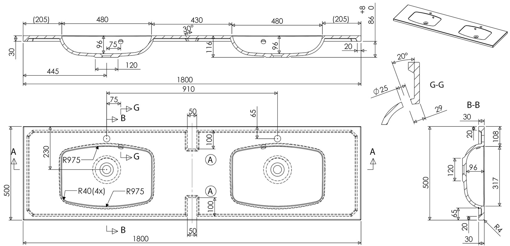 Badmöbel Geant 180 weiss hochglanz | 04251982676691