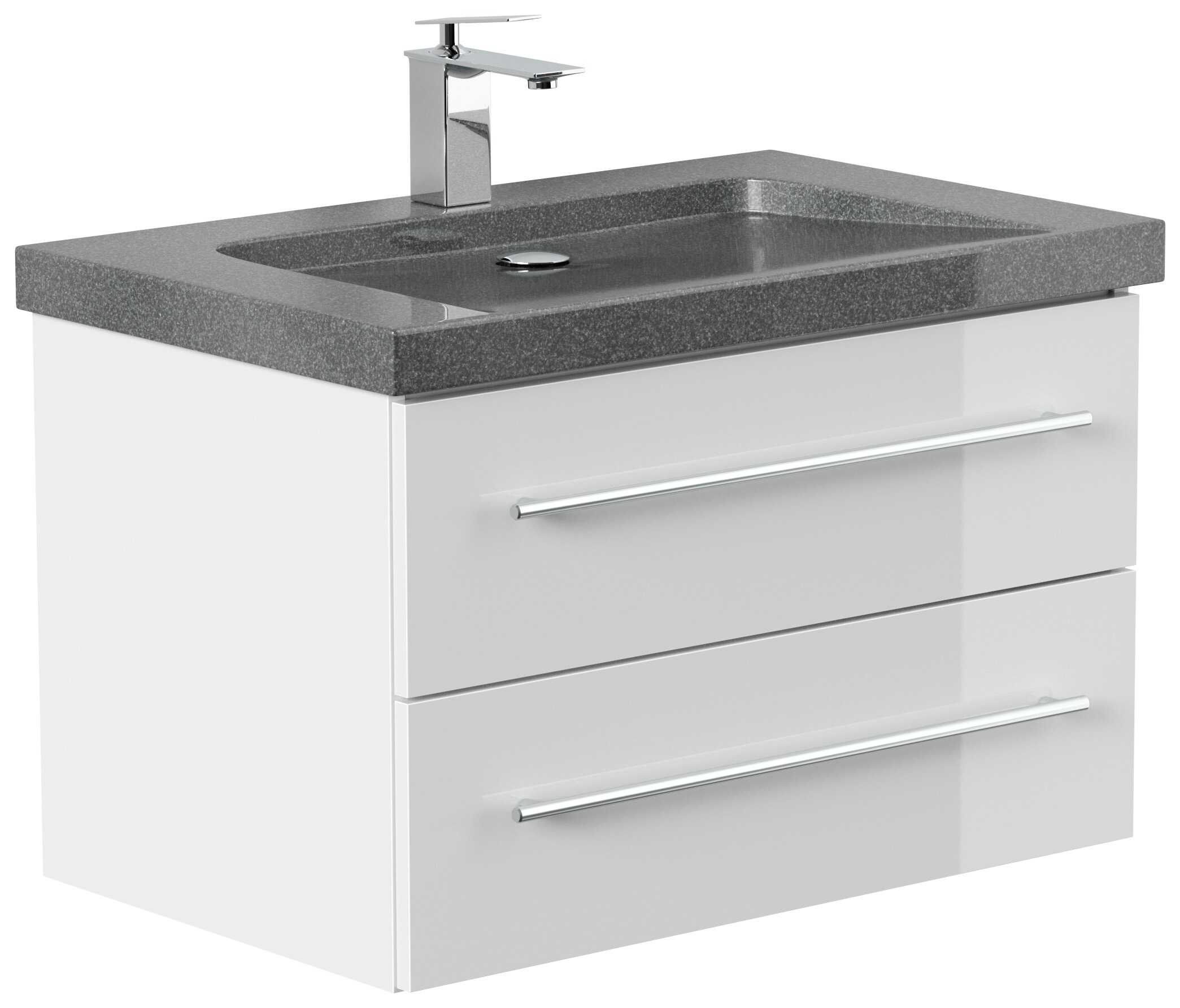 Badm&ouml;bel Granit G654 YAMO 75cm 1 Hahnloch SoftClose wei&szlig; hochglanz - Bild 1