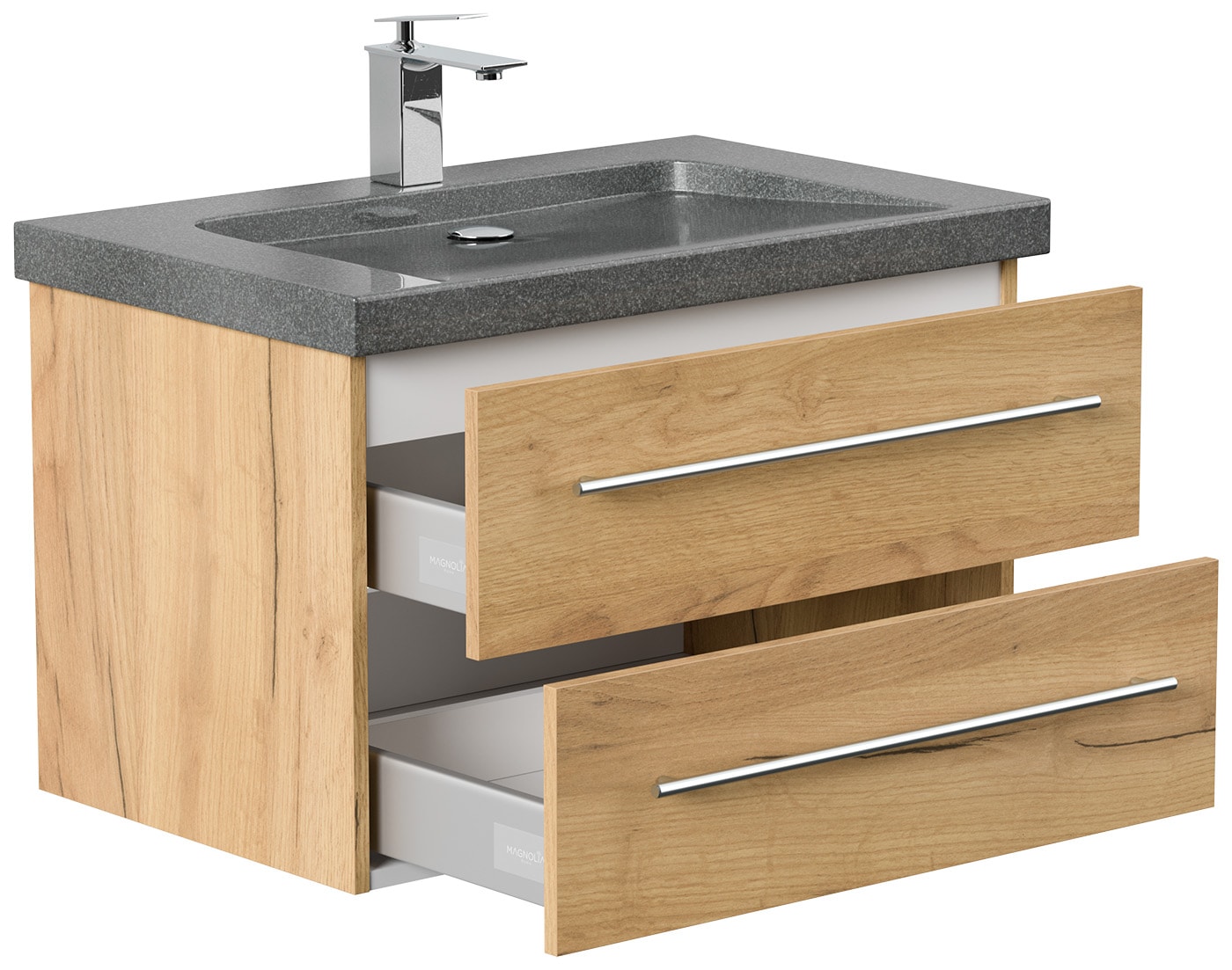 Badm&ouml;bel Granit G654 YAMO 75cm 1 Hahnloch SoftClose wei&szlig; hochglanz - Bild 1