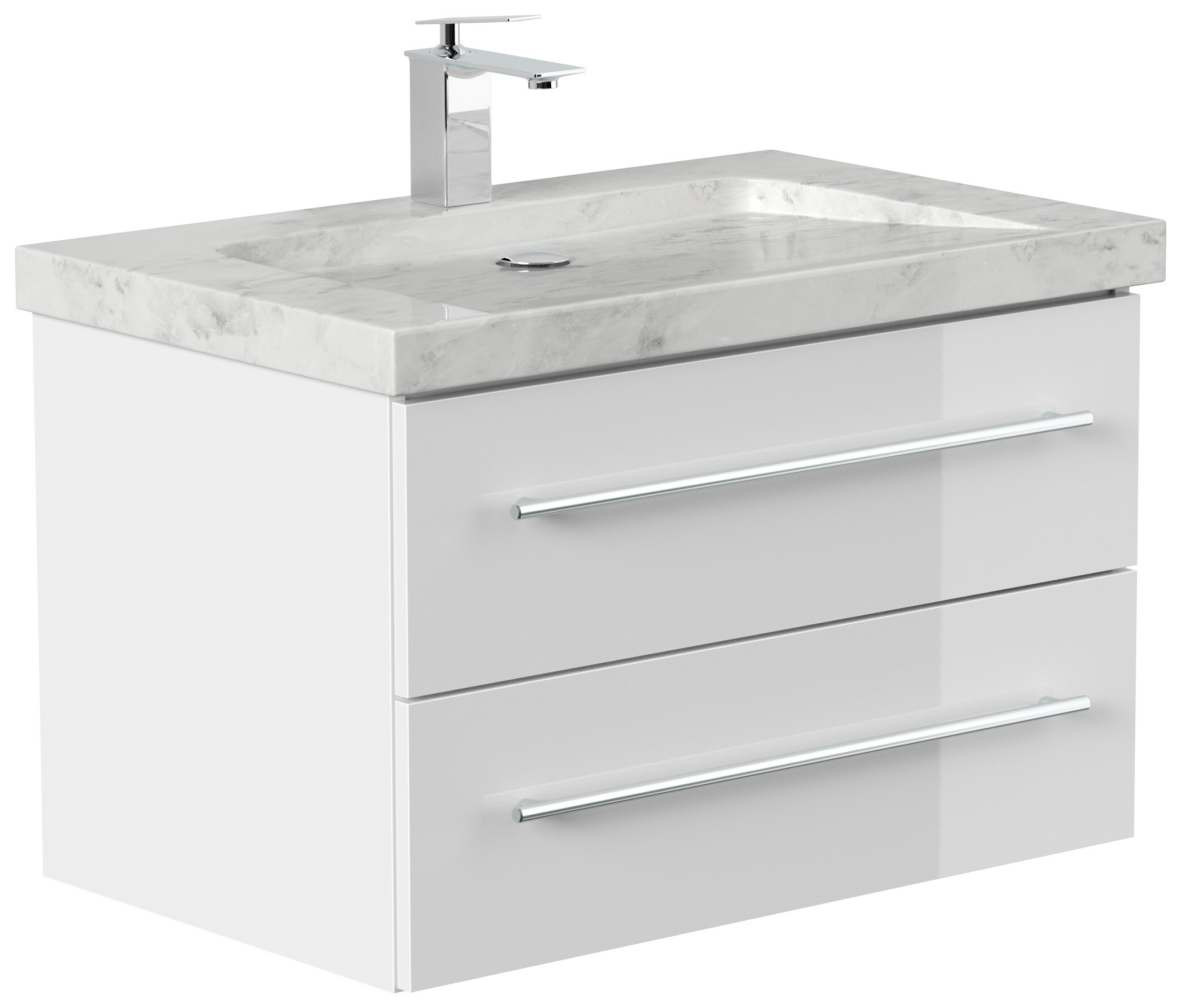 Badm&ouml;bel Marmor Carrara White YAMO 75 cm 1 Hahnloch SoftClose wei&szlig; hochglanz - Bild 1