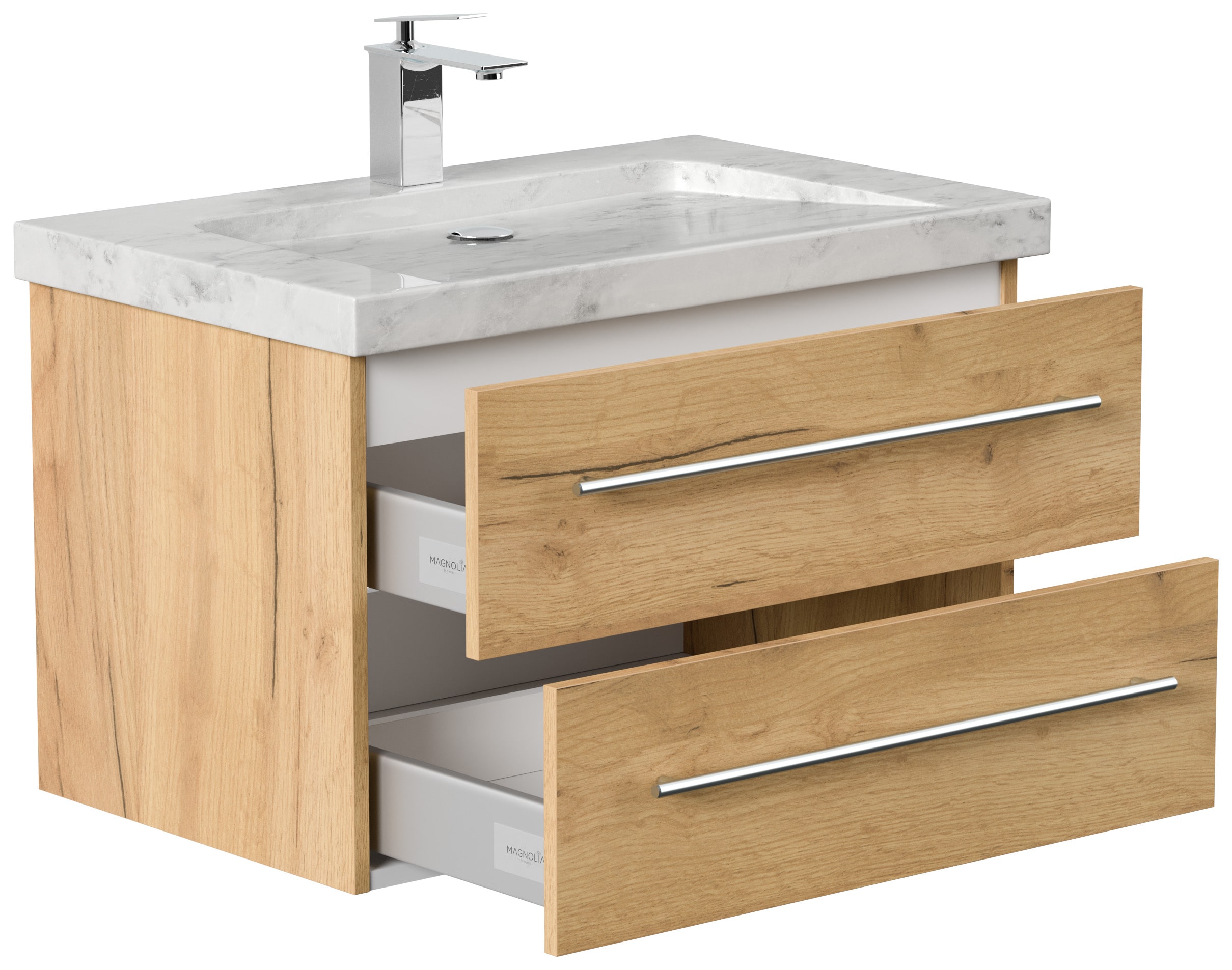 Badm&ouml;bel Marmor Carrara White YAMO 75 cm 1 Hahnloch SoftClose wei&szlig; hochglanz - Bild 1