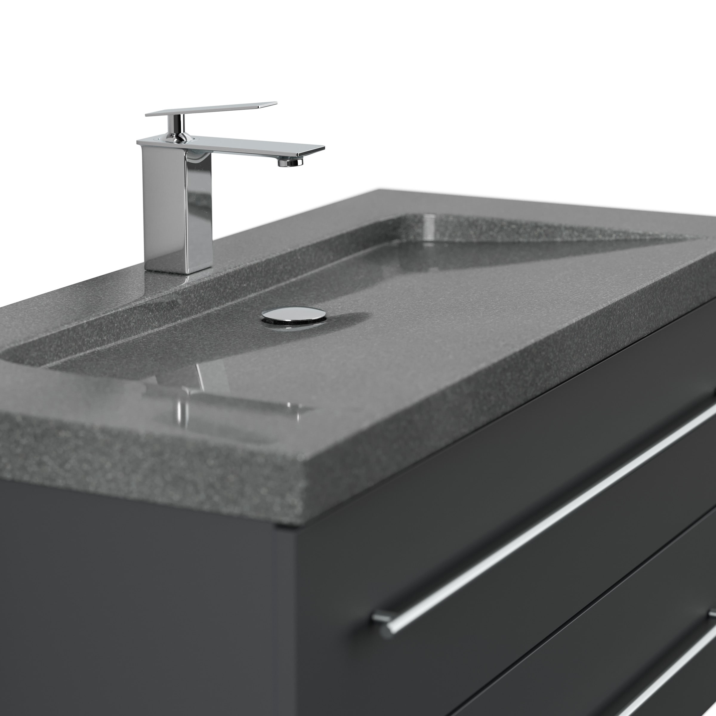 Badm&ouml;bel Granit G654 YAMO 100 cm 1 Hahnloch SoftClose wei&szlig; hochglanz - Bild 1