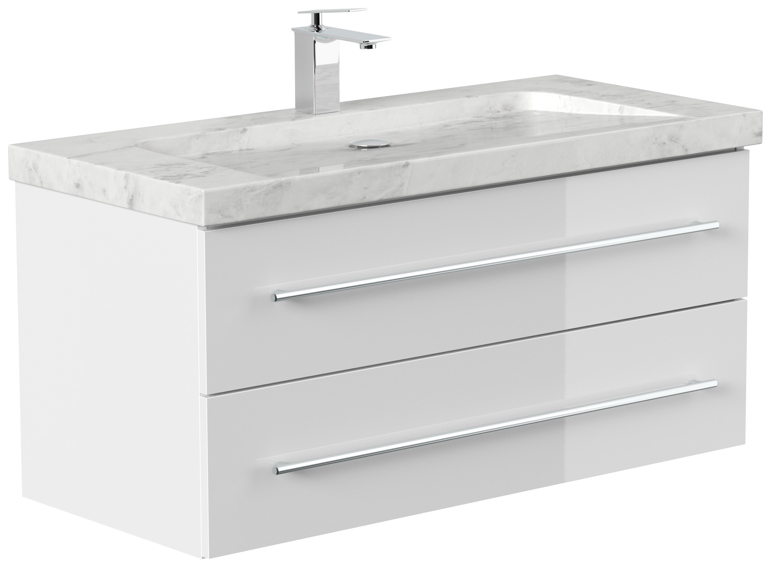 Badm&ouml;bel Marmor Carrara White YAMO 100 cm 1 Hahnloch SoftClose in versch. Ausf&uuml;hrungen - Bild 1