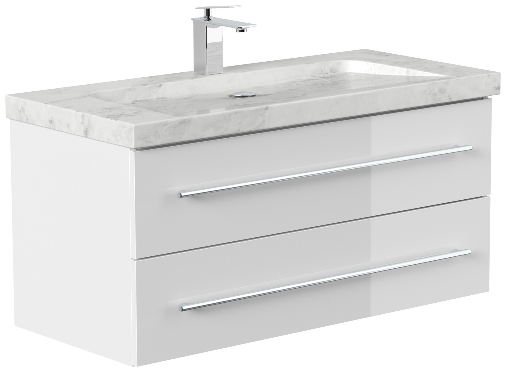 Badmöbel Marmor Carrara White YAMO 100 cm 1 Hahnloch SoftClose in versch. Ausführungen