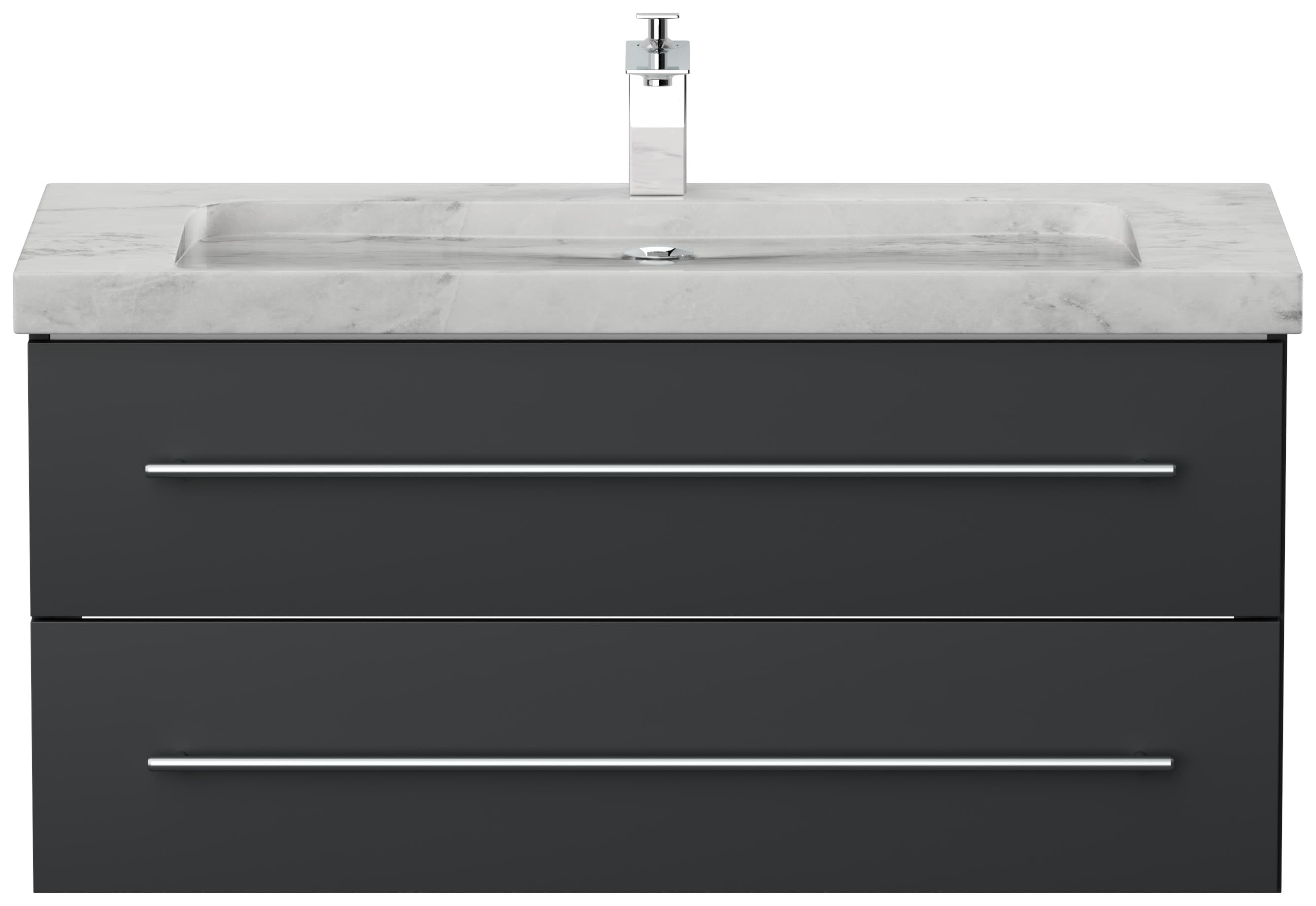 Badm&ouml;bel Marmor Carrara White YAMO 100 cm 1 Hahnloch SoftClose wei&szlig; hochglanz - Bild 1