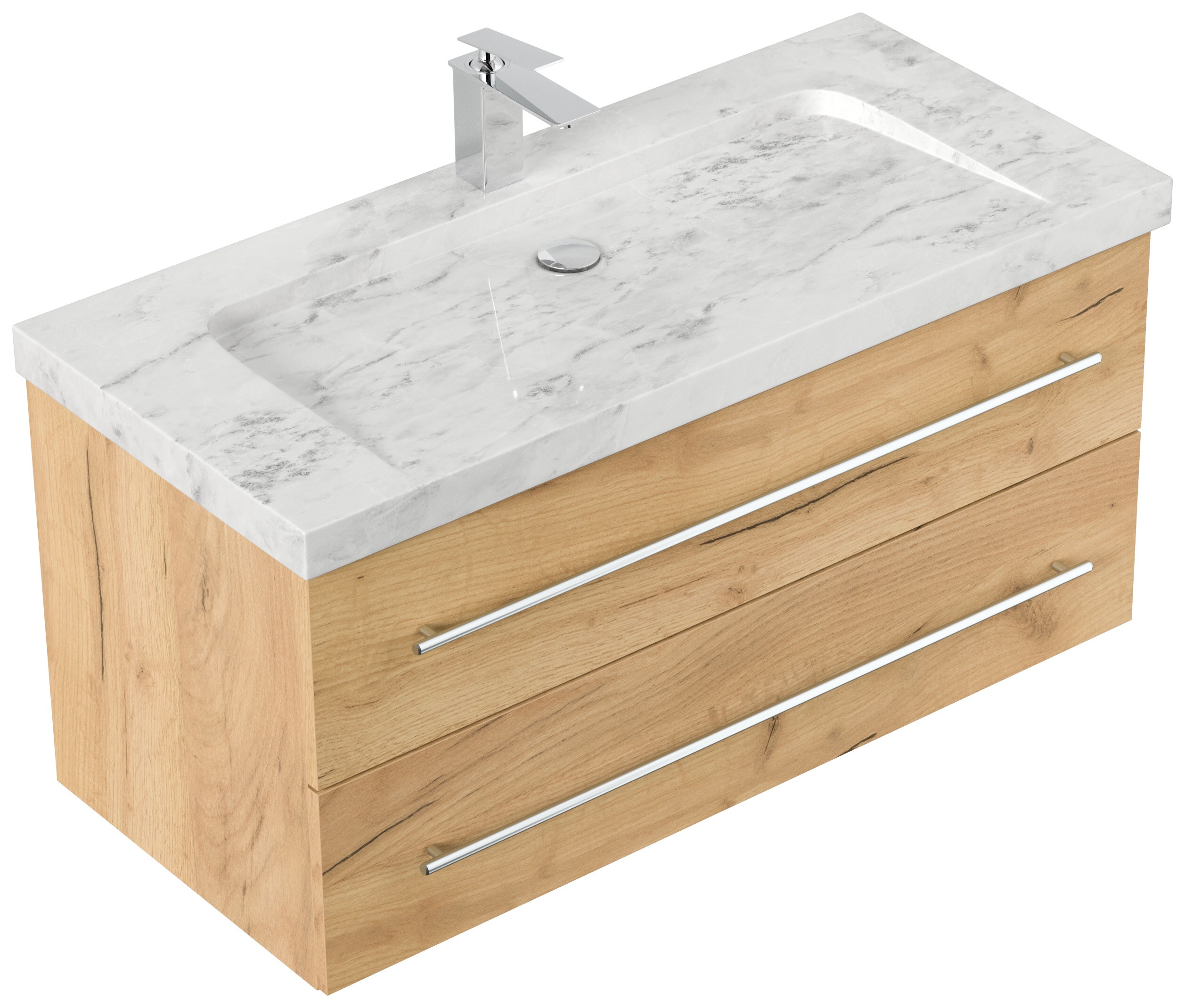 Badm&ouml;bel Marmor Carrara White YAMO 100 cm 1 Hahnloch SoftClose wei&szlig; hochglanz - Bild 1