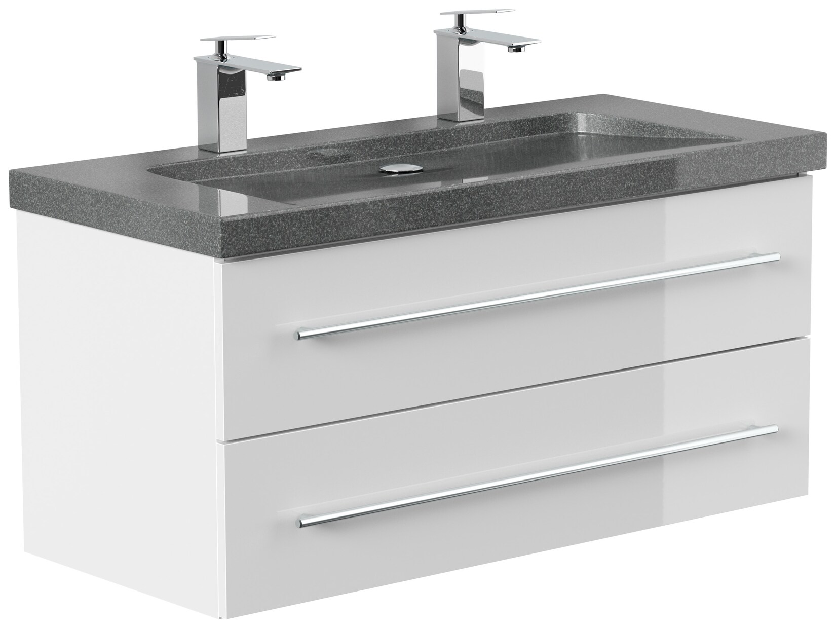 Badmöbel Granit G654 YAMO 100 cm 2 Hahnlöcher SoftClose in versch. Ausführungen