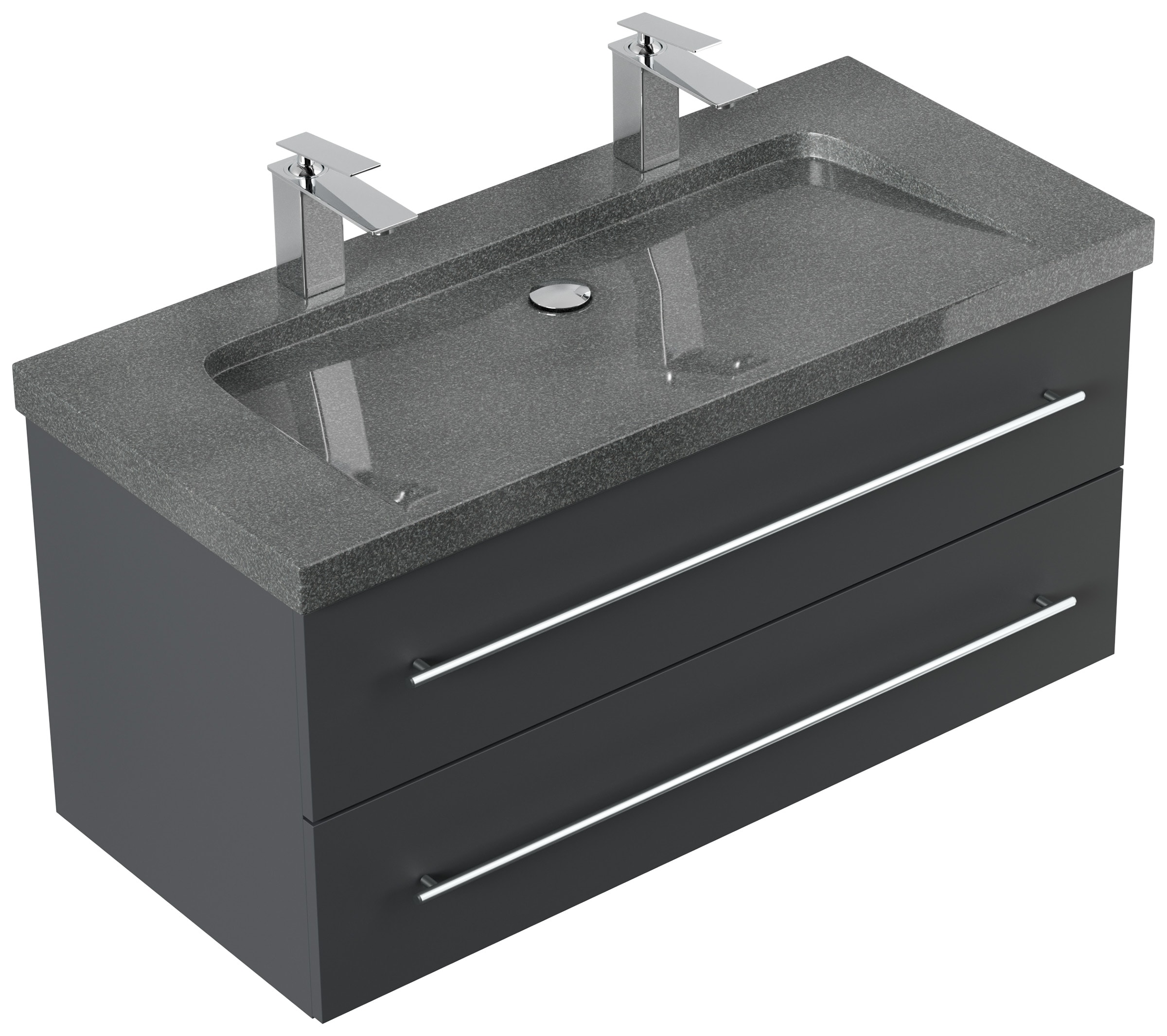 Badm&ouml;bel Granit G654 YAMO 100 cm 2 Hahnl&ouml;cher SoftClose wei&szlig; hochglanz - Bild 1