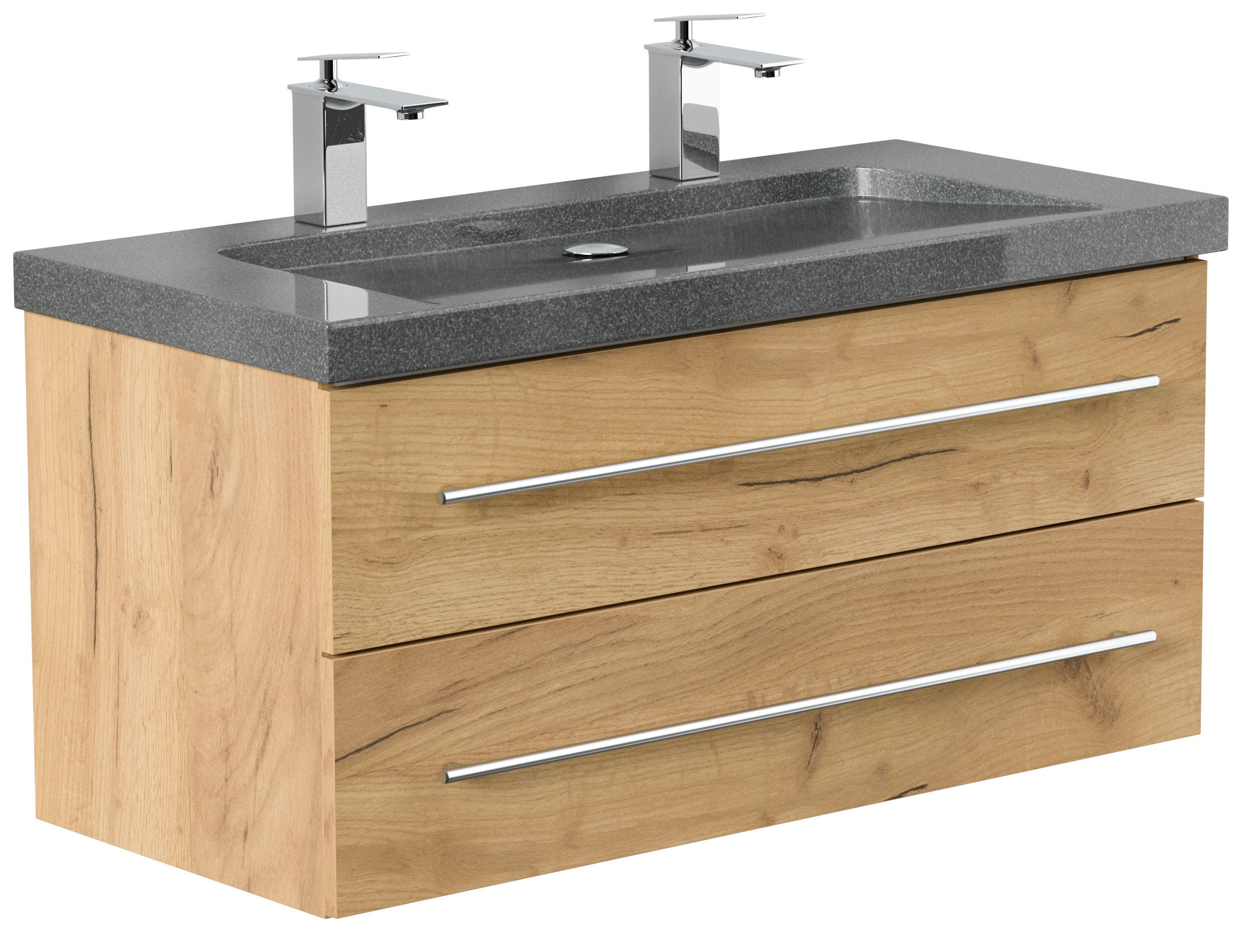 Badm&ouml;bel Granit G654 YAMO 100 cm 2 Hahnl&ouml;cher SoftClose in versch. Ausf&uuml;hrungen - Bild 1