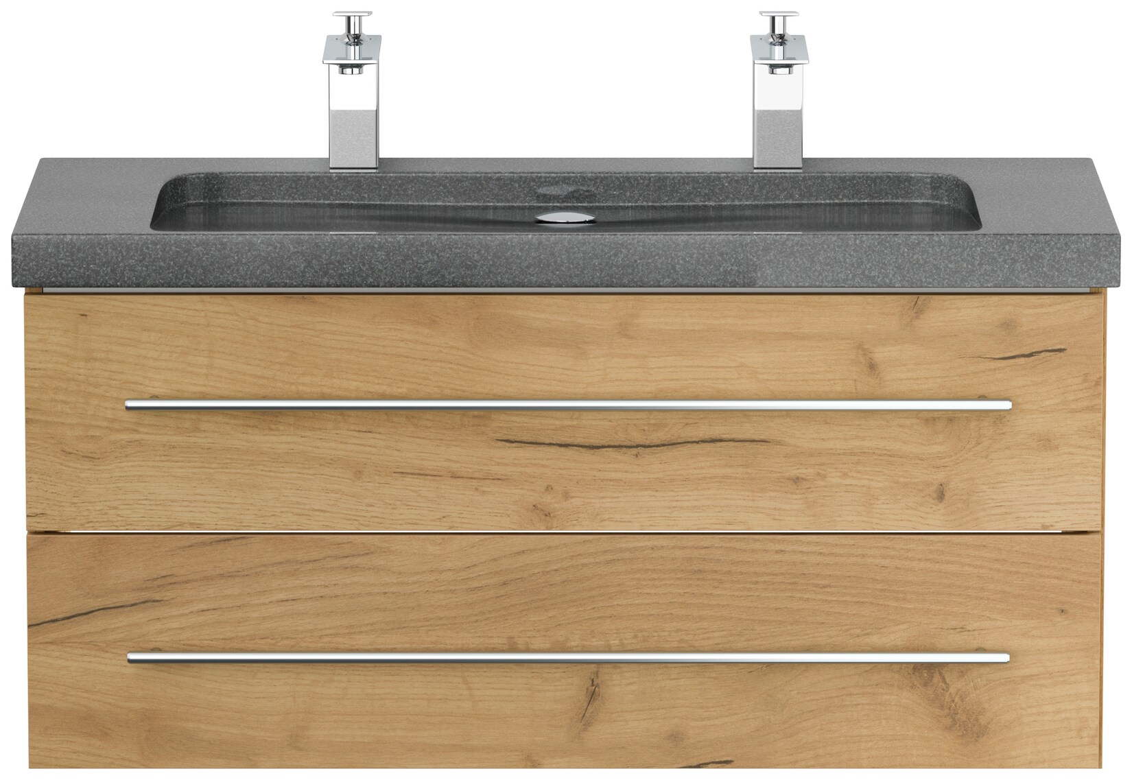 Badmöbel Granit G654 YAMO 100 cm 2 Hahnlöcher SoftClose weiß hochglanz | 04251982676875