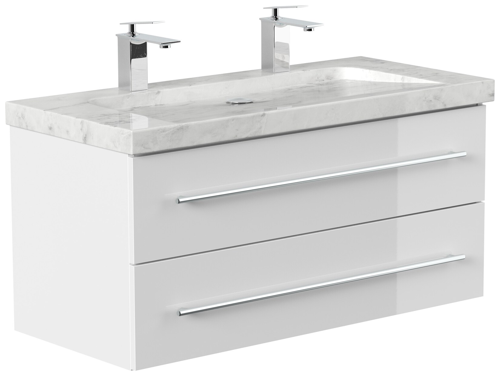 Badmöbel Marmor Carrara White YAMO 100 cm 2 Hahnlöcher SoftClose in versch. Ausführungen