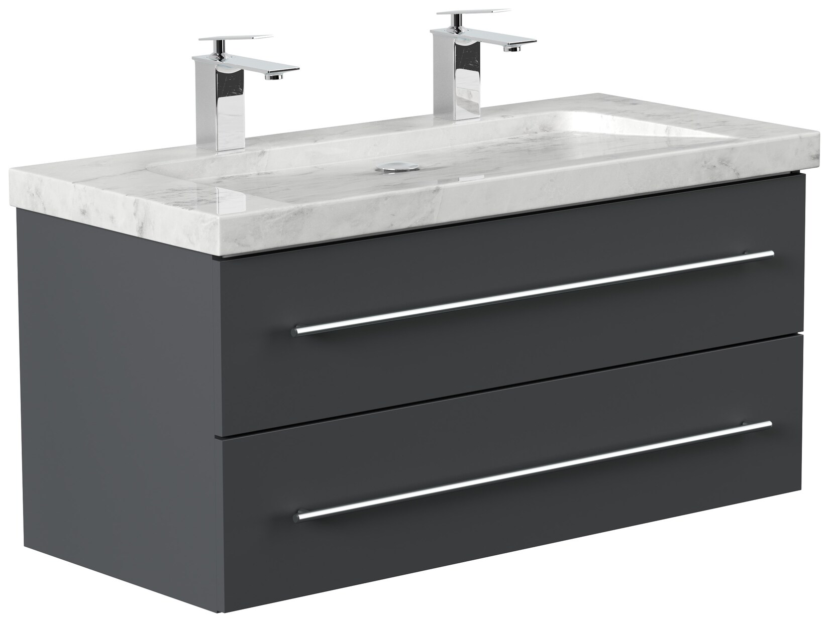 Badmöbel Marmor Carrara White YAMO 100 cm 2 Hahnlöcher SoftClose in versch. Ausführungen