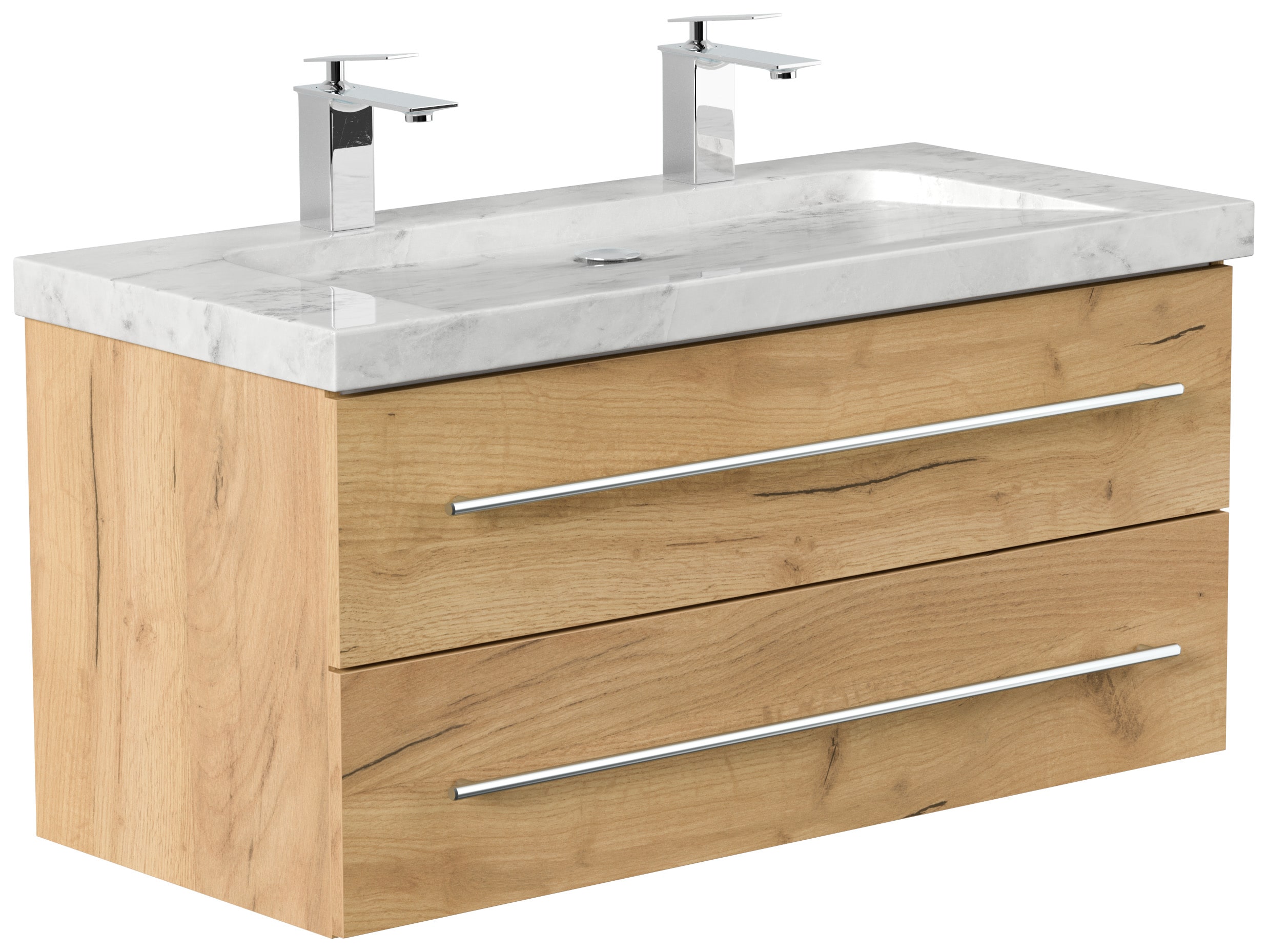 Badm&ouml;bel Marmor Carrara White YAMO 100 cm 2 Hahnl&ouml;cher SoftClose in versch. Ausf&uuml;hrungen - Bild 1