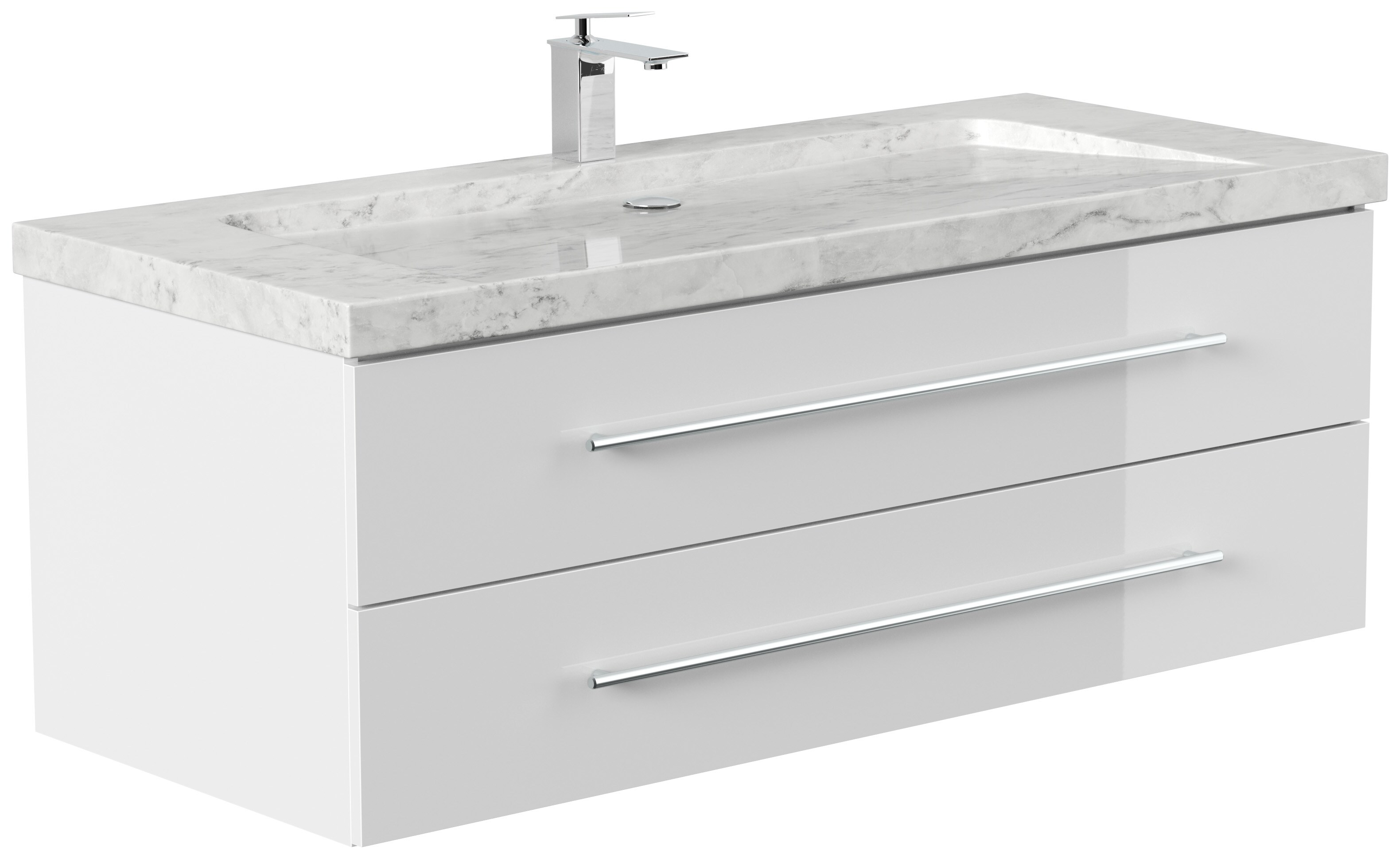 Badm&ouml;bel Marmor Carrara White YAMO 130 cm 1 Hahnloch SoftClose wei&szlig; hochglanz - Bild 1