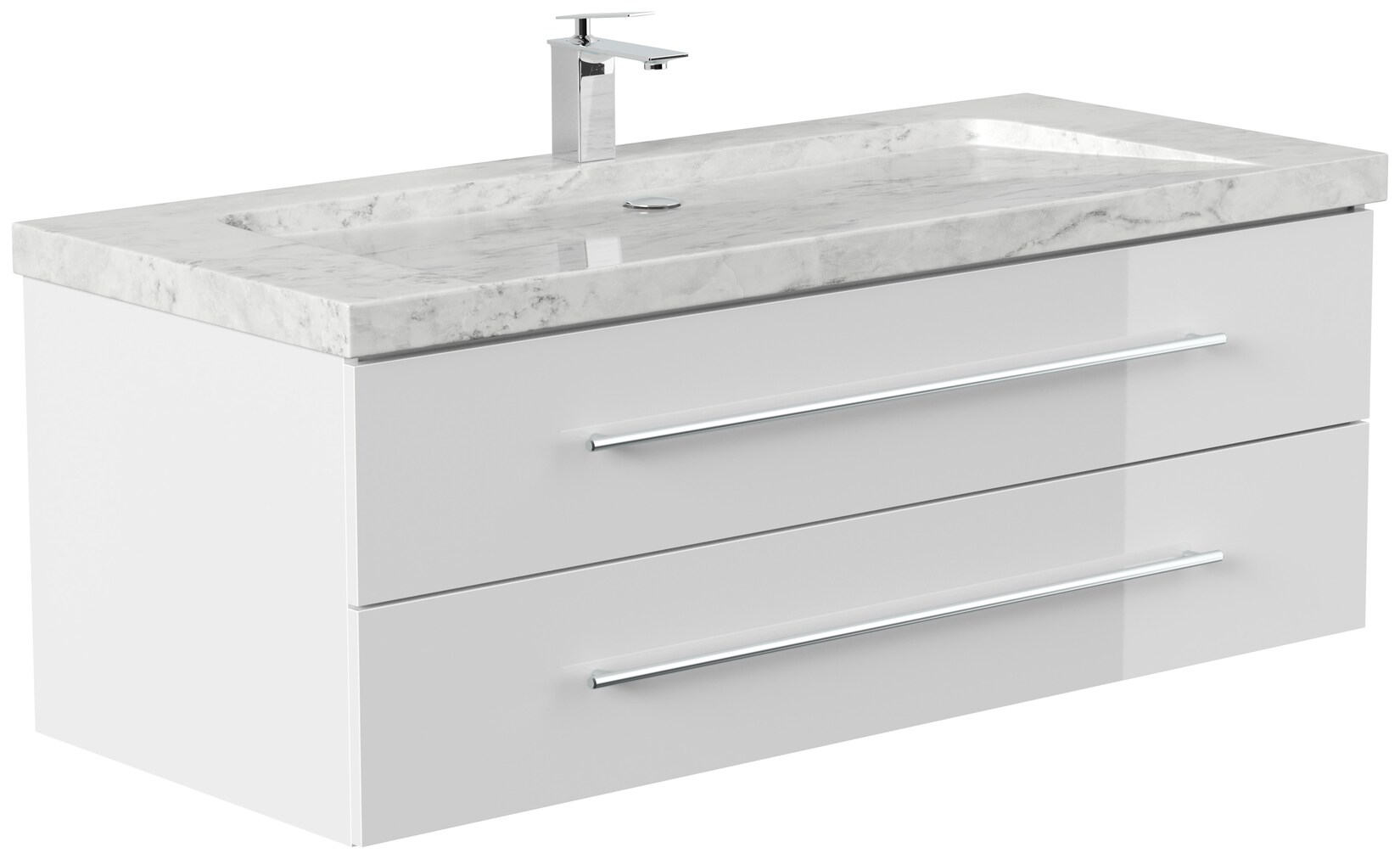 Badmöbel Marmor Carrara White YAMO 130 cm 1 Hahnloch SoftClose weiß hochglanz | 04251982676943