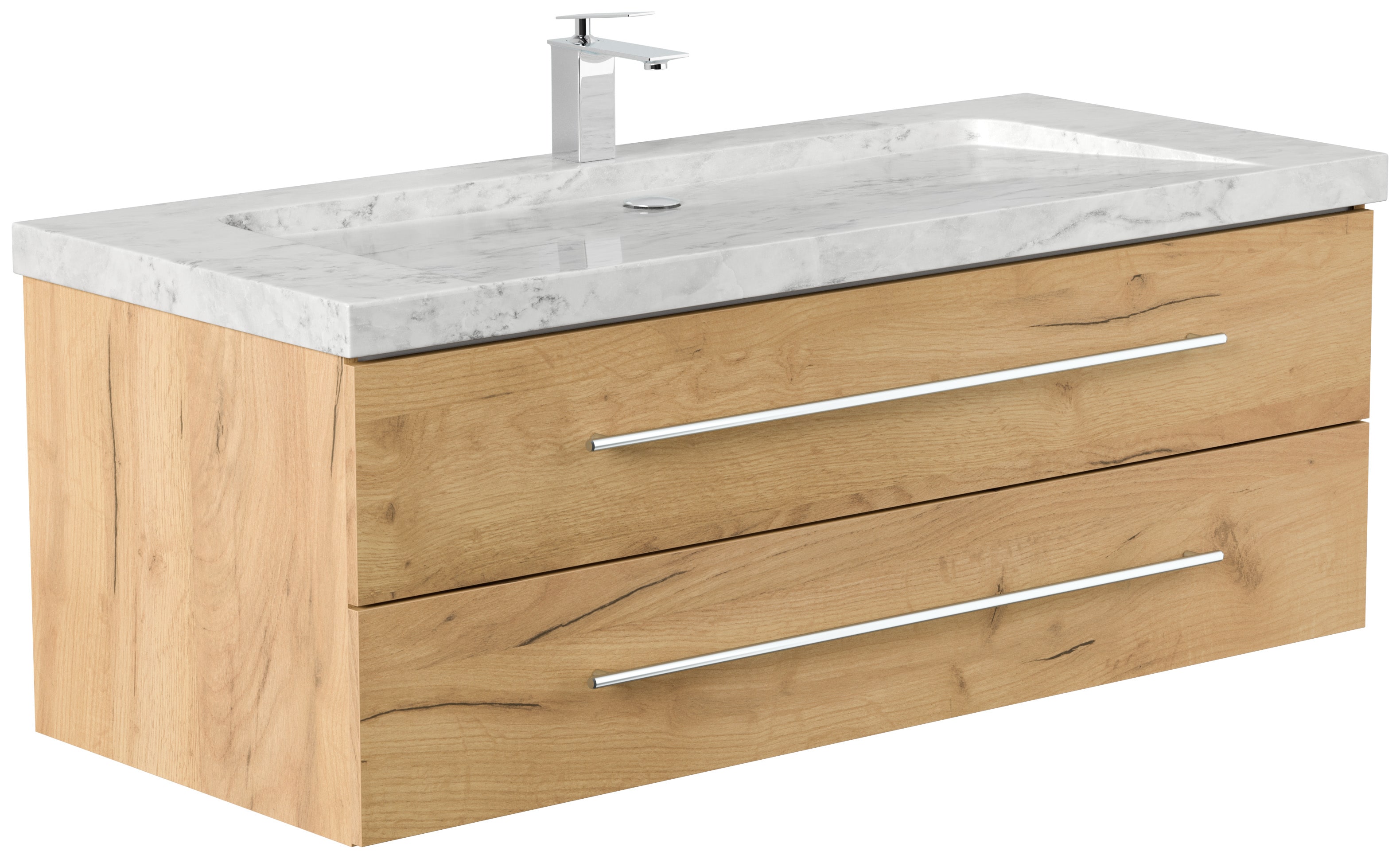 Badm&ouml;bel Marmor Carrara White YAMO 130 cm 1 Hahnloch SoftClose in versch. Ausf&uuml;hrungen - Bild 1