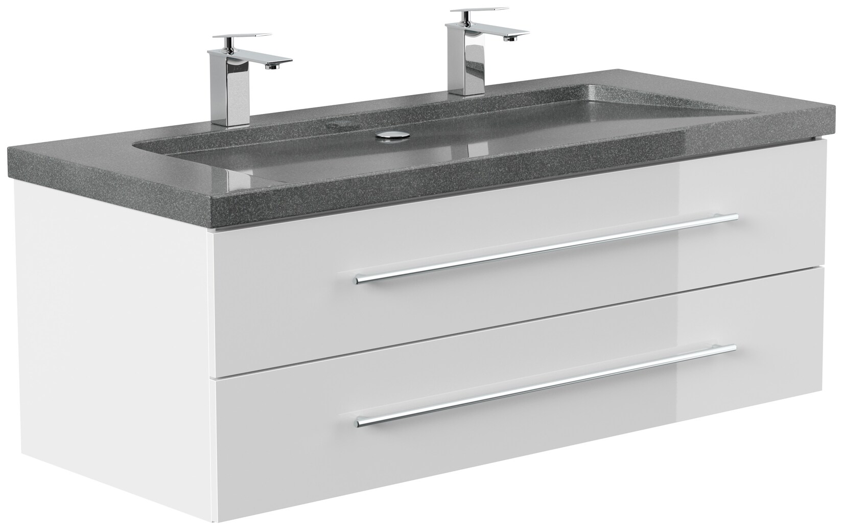 Badmöbel Granit G654 YAMO 130 cm 2 Hahnlöcher SoftClose weiß hochglanz | 04251982676974