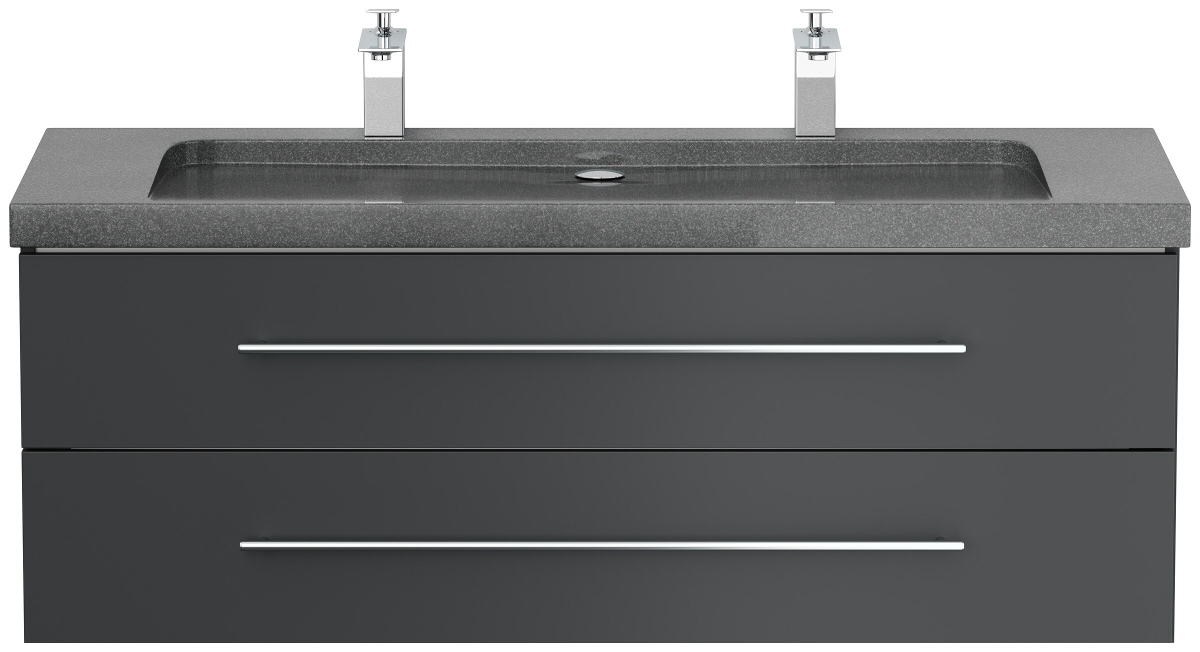 Badm&ouml;bel Granit G654 YAMO 130 cm 2 Hahnl&ouml;cher SoftClose wei&szlig; hochglanz - Bild 1