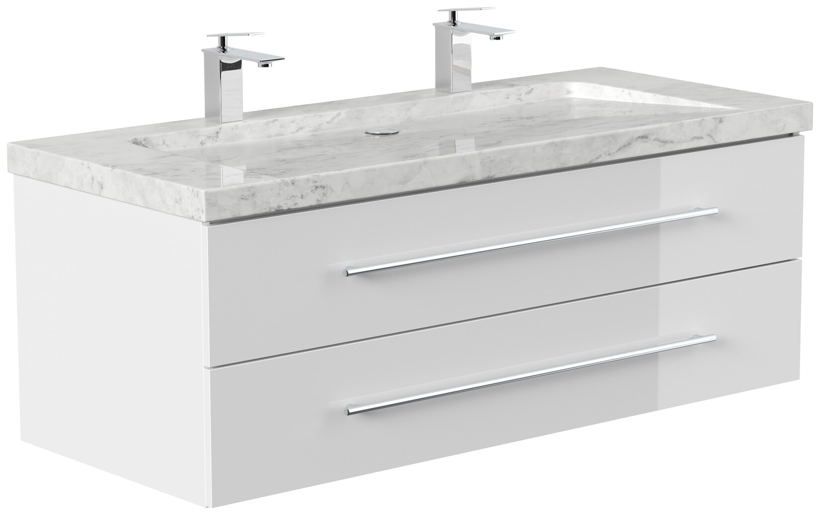 Badmöbel Marmor Carrara White YAMO 130 cm 2 Hahnlöcher SoftClose weiß hochglanz