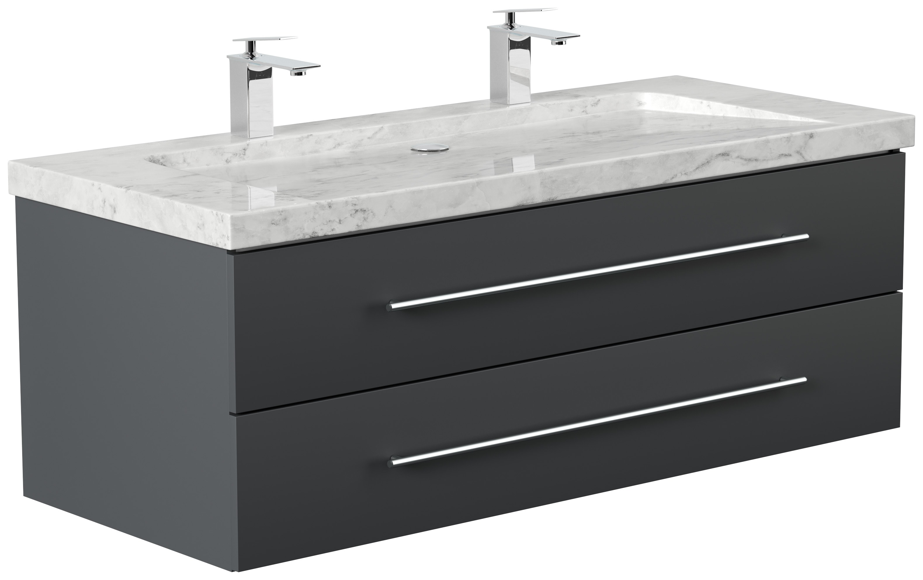 Badm&ouml;bel Marmor Carrara White YAMO 130 cm 2 Hahnl&ouml;cher SoftClose wei&szlig; hochglanz - Bild 1