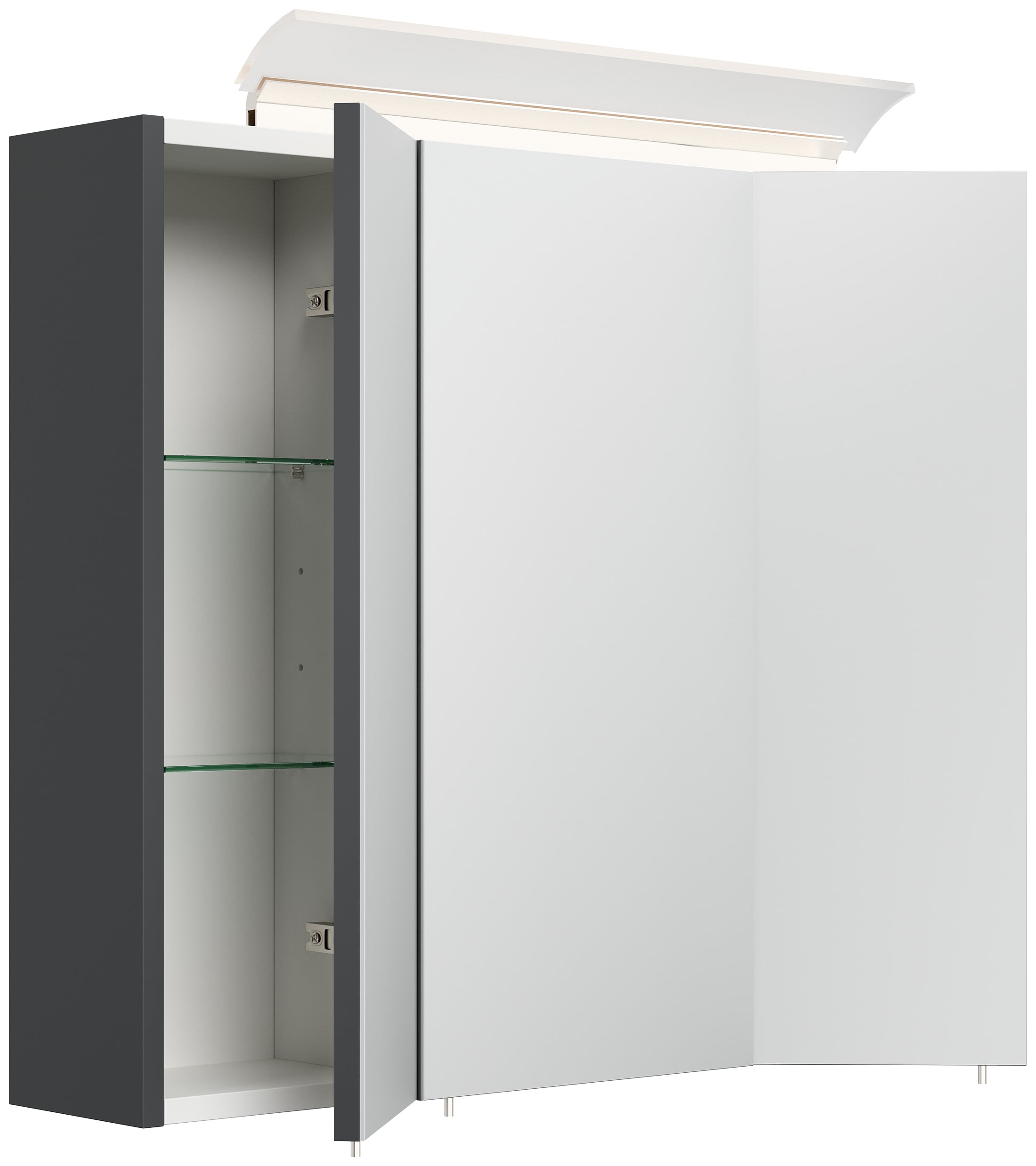 Spiegelschrank 70cm inkl. Design LED-Lampe und Glasb&ouml;den weiss hochglanz - Bild 1