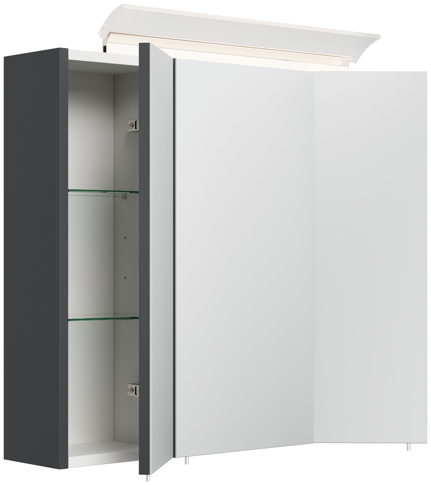 Spiegelschrank 70cm inkl. Design LED-Lampe und Glasböden weiss hochglanz | 04251982674253