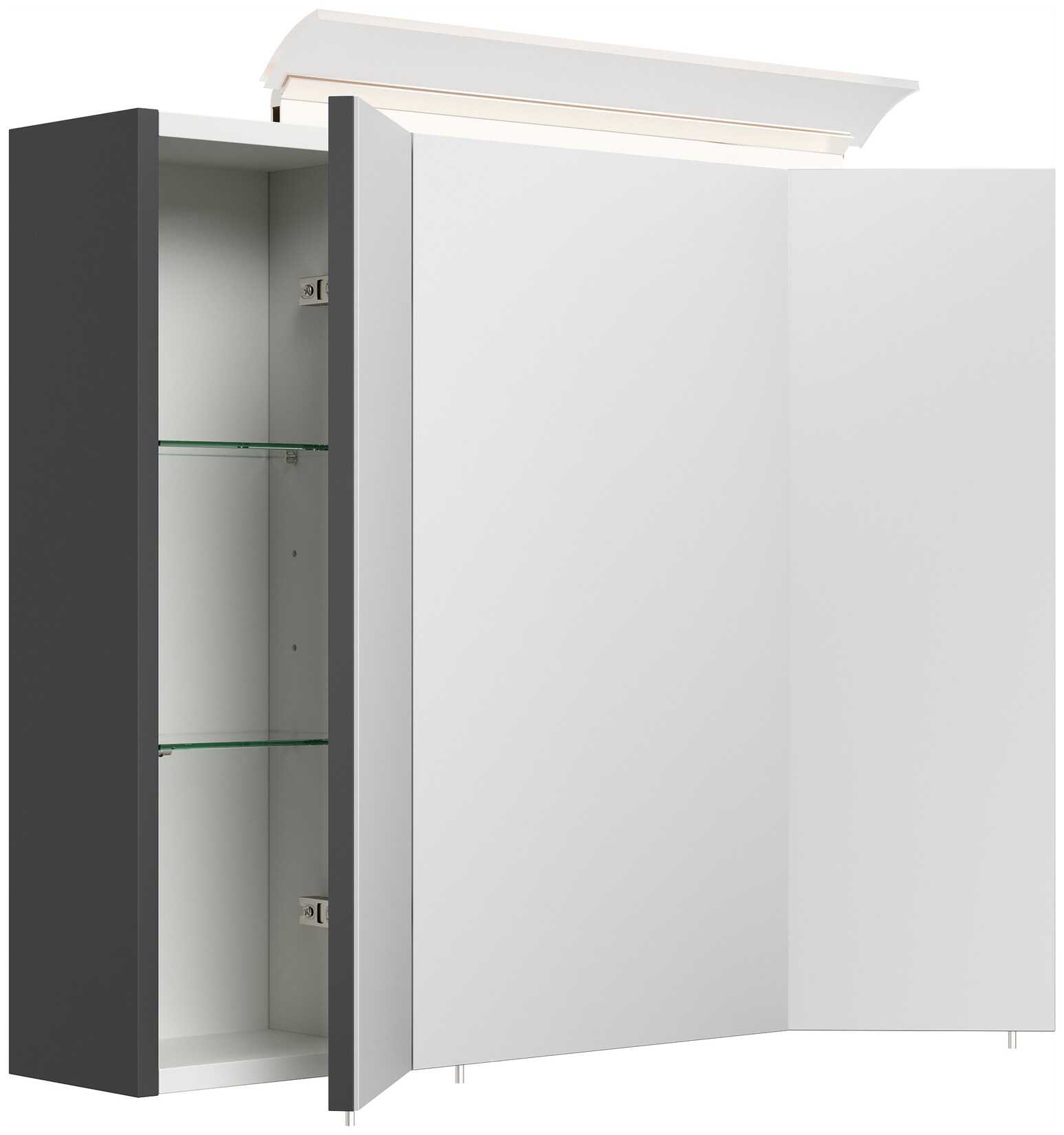 Spiegelschrank 75cm inkl. Design LED-Lampe und Glasböden weiss hochglanz