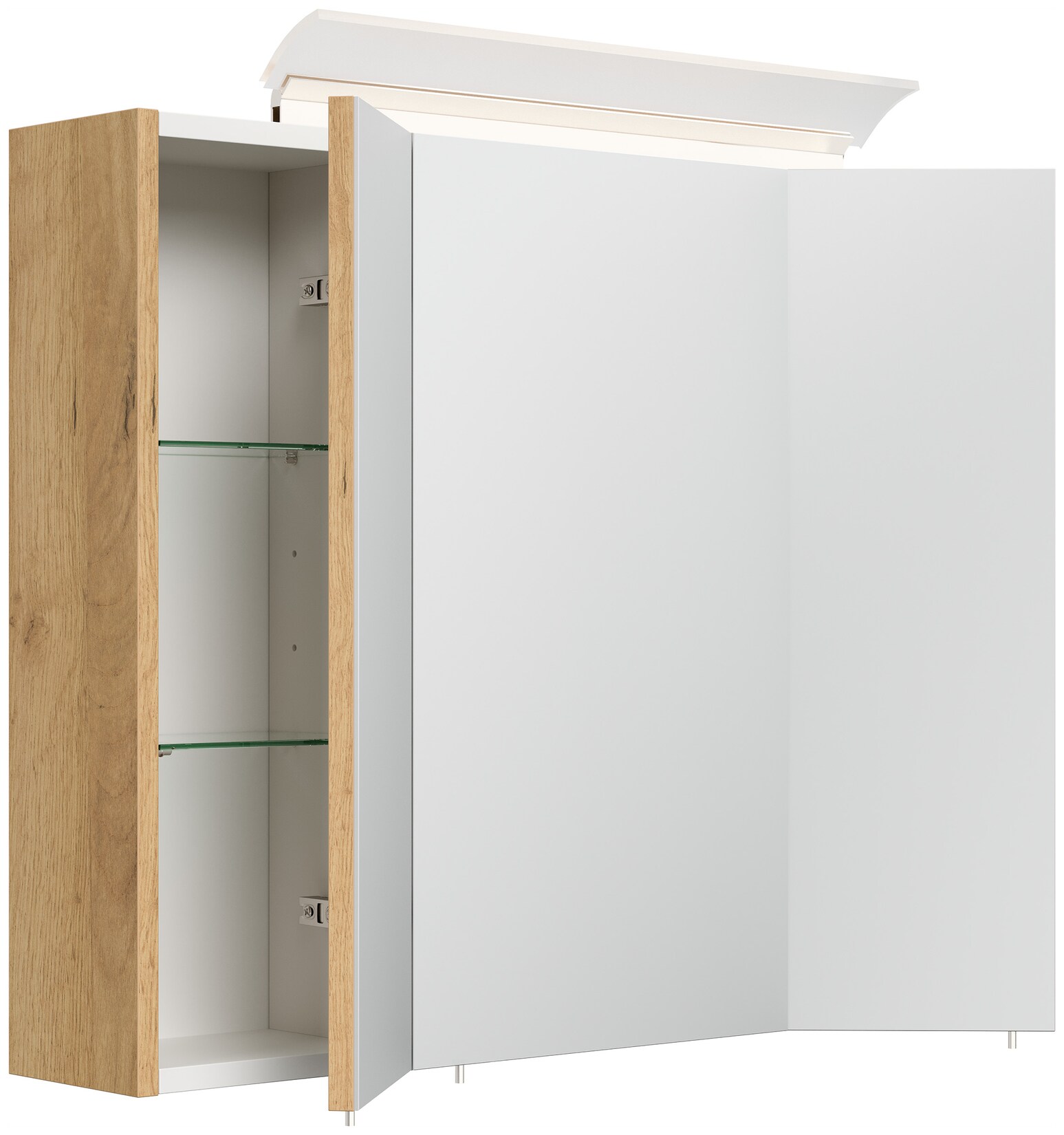 Spiegelschrank 75cm inkl. Design LED-Lampe und Glasböden weiss hochglanz