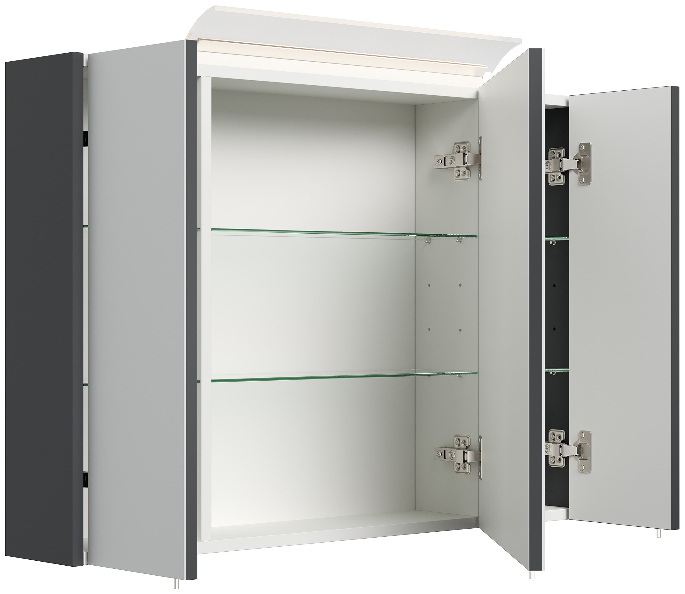 Spiegelschrank 90cm inkl. Design LED-Lampe und Glasb&ouml;den weiss hochglanz - Bild 1