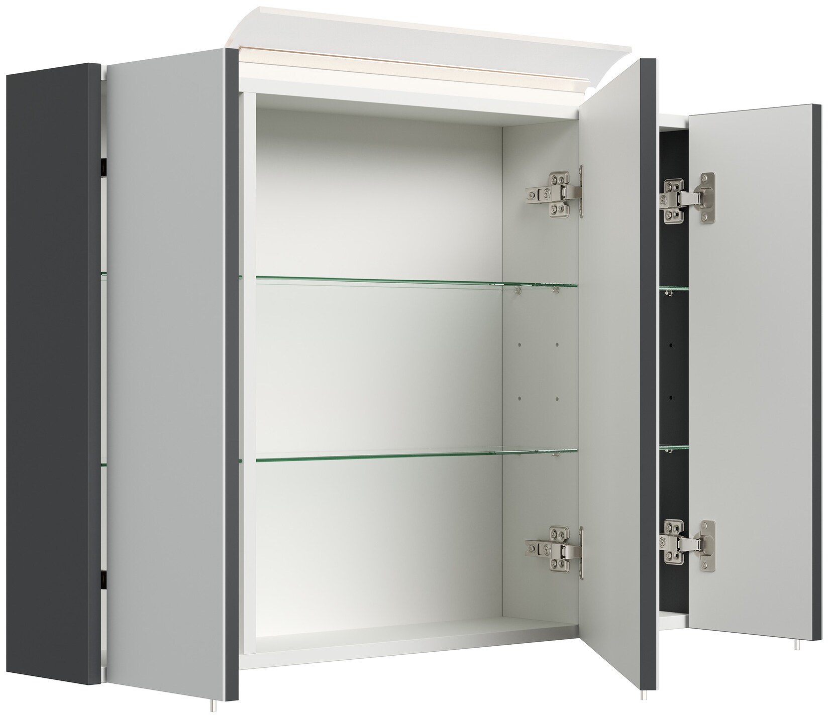 Spiegelschrank 90cm inkl. Design LED-Lampe und Glasböden weiss hochglanz