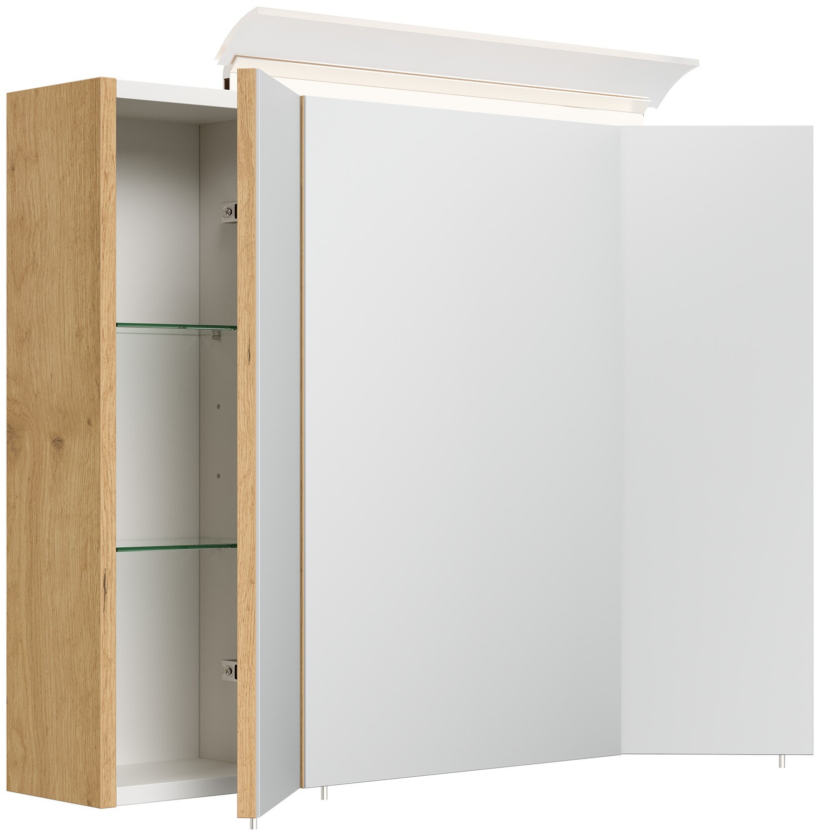 Spiegelschrank 80cm inkl. Design LED-Lampe und Glasböden weiss hochglanz