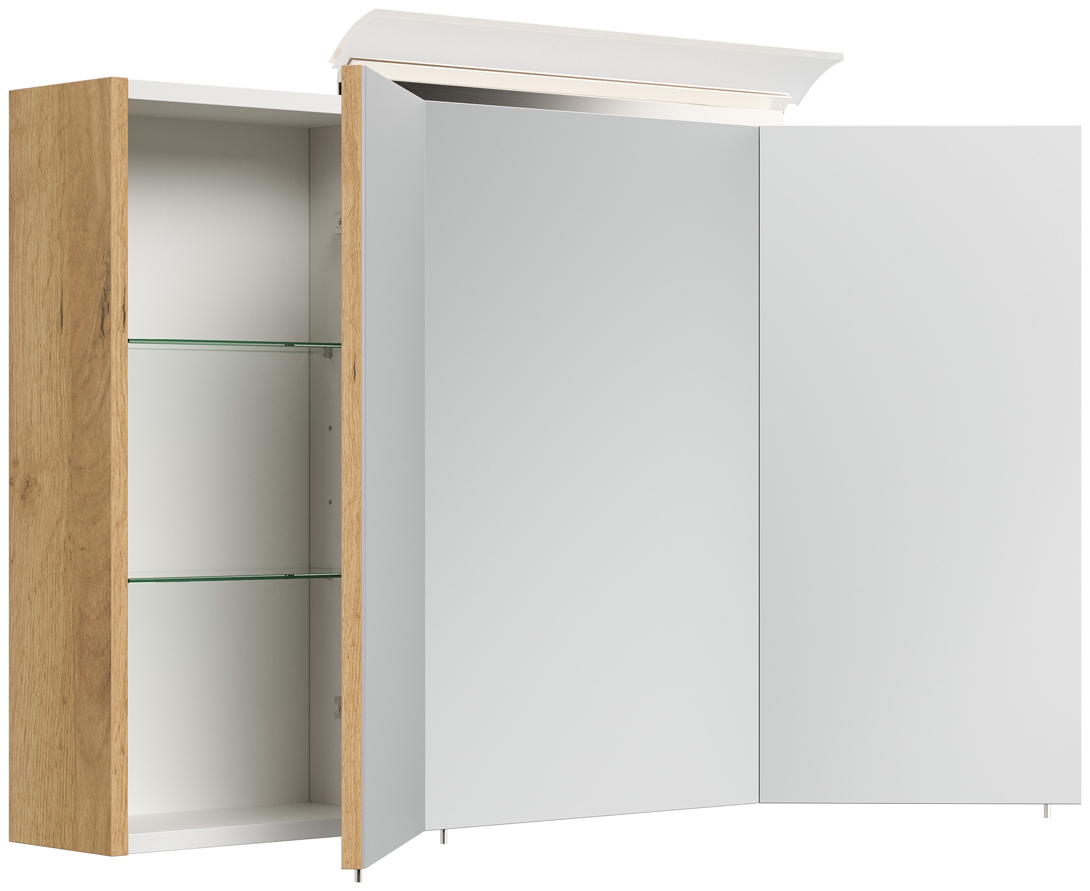 Spiegelschrank 100cm inkl. Design LED-Lampe und Glasb&ouml;den weiss hochglanz - Bild 1