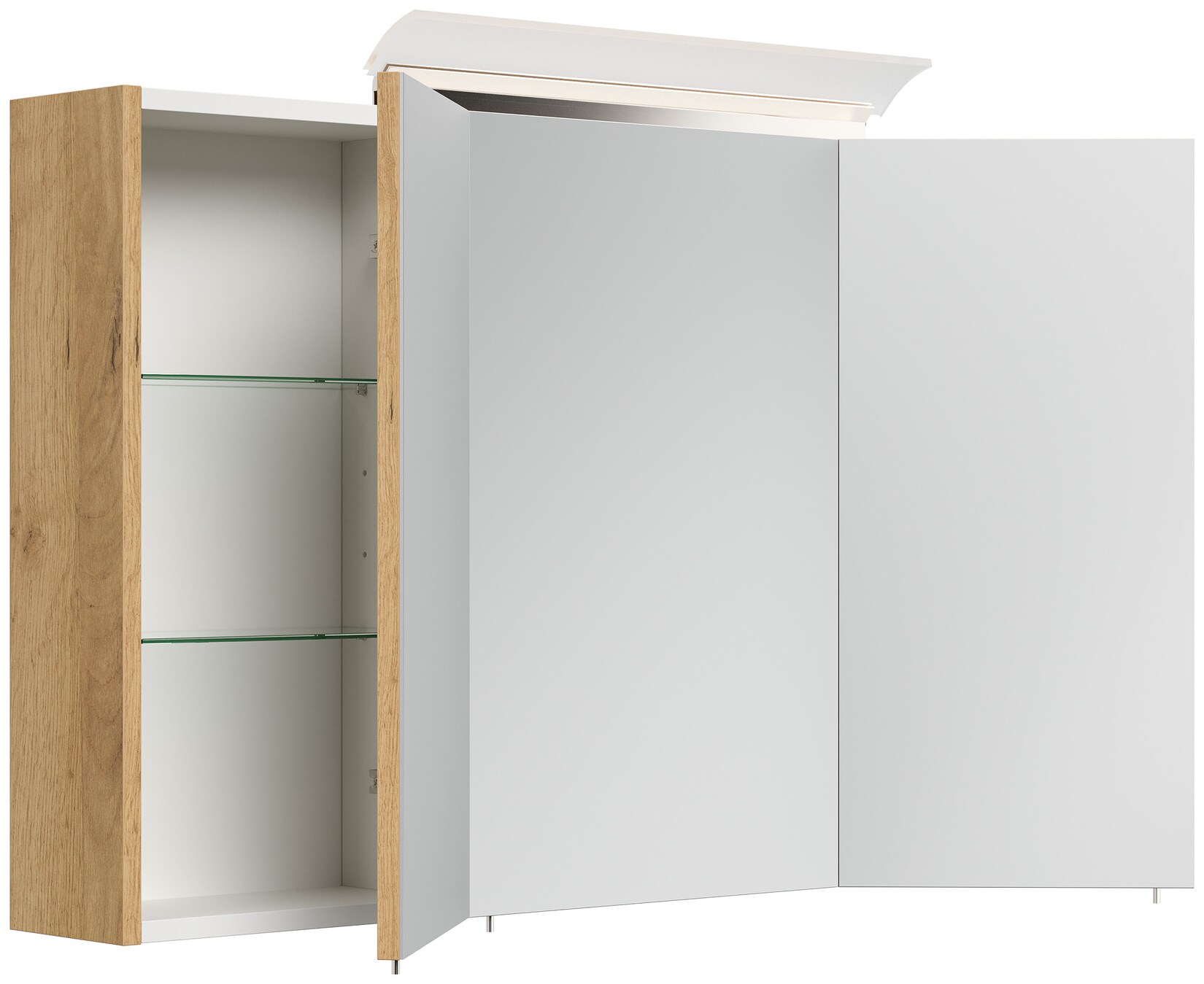 Spiegelschrank 100cm inkl. Design LED-Lampe und Glasböden weiss hochglanz | 04251982674383