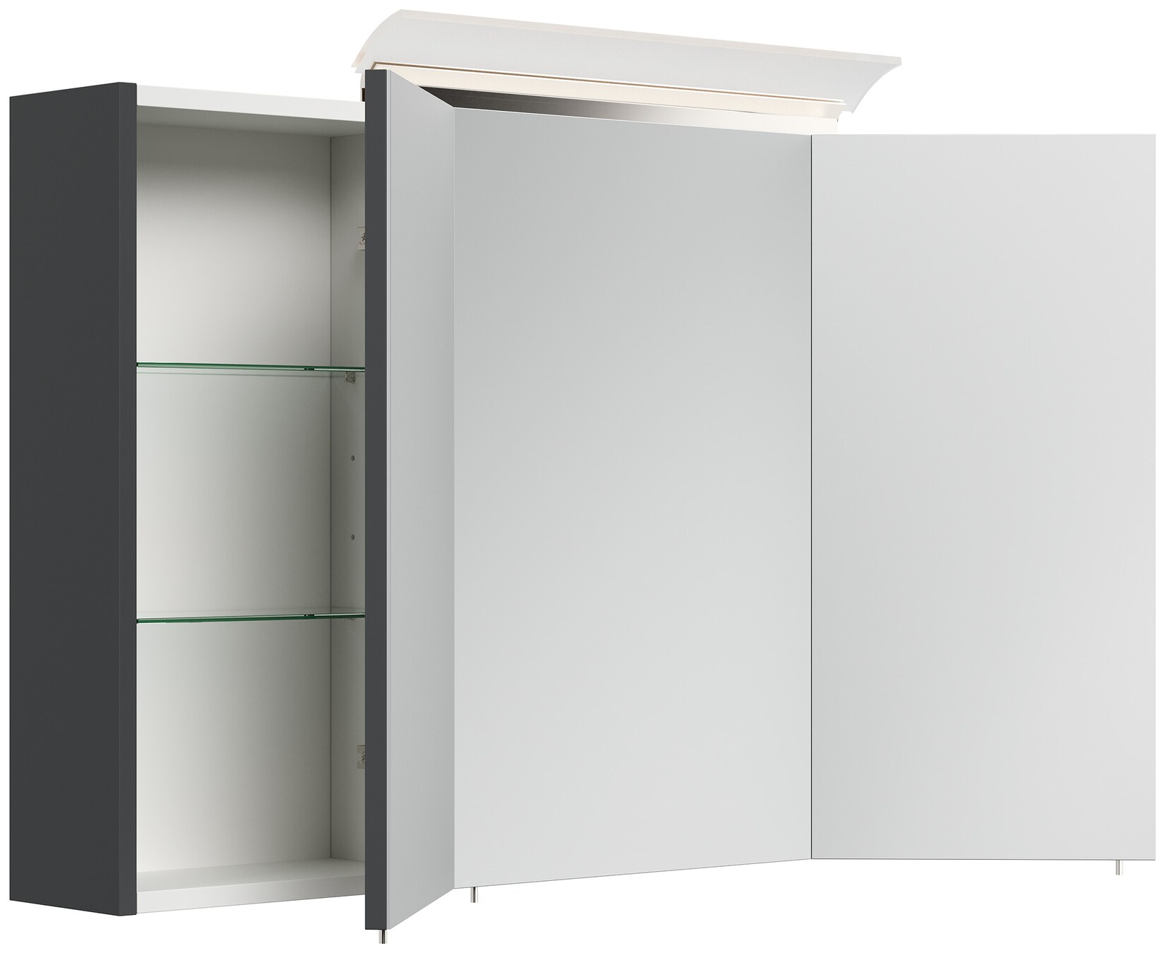 Spiegelschrank 120cm inkl. Design LED-Lampe und Glasböden weiss hochglanz | 04251982674406